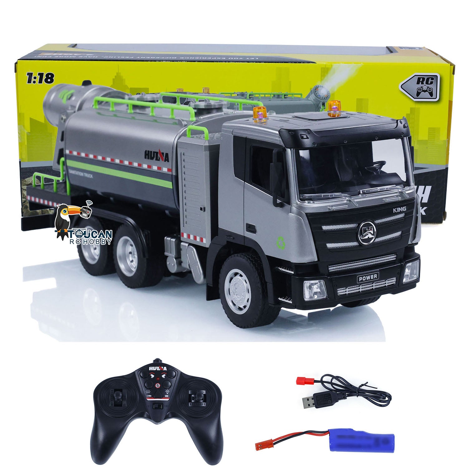 1/18 HUINA 1316 RC Spray Fog Cannon Remote Control Truck - 9CH Electric Car Hobby Model Toy for Kids & Adults | Construction Site, Farm & Outdoor Play Vehicle