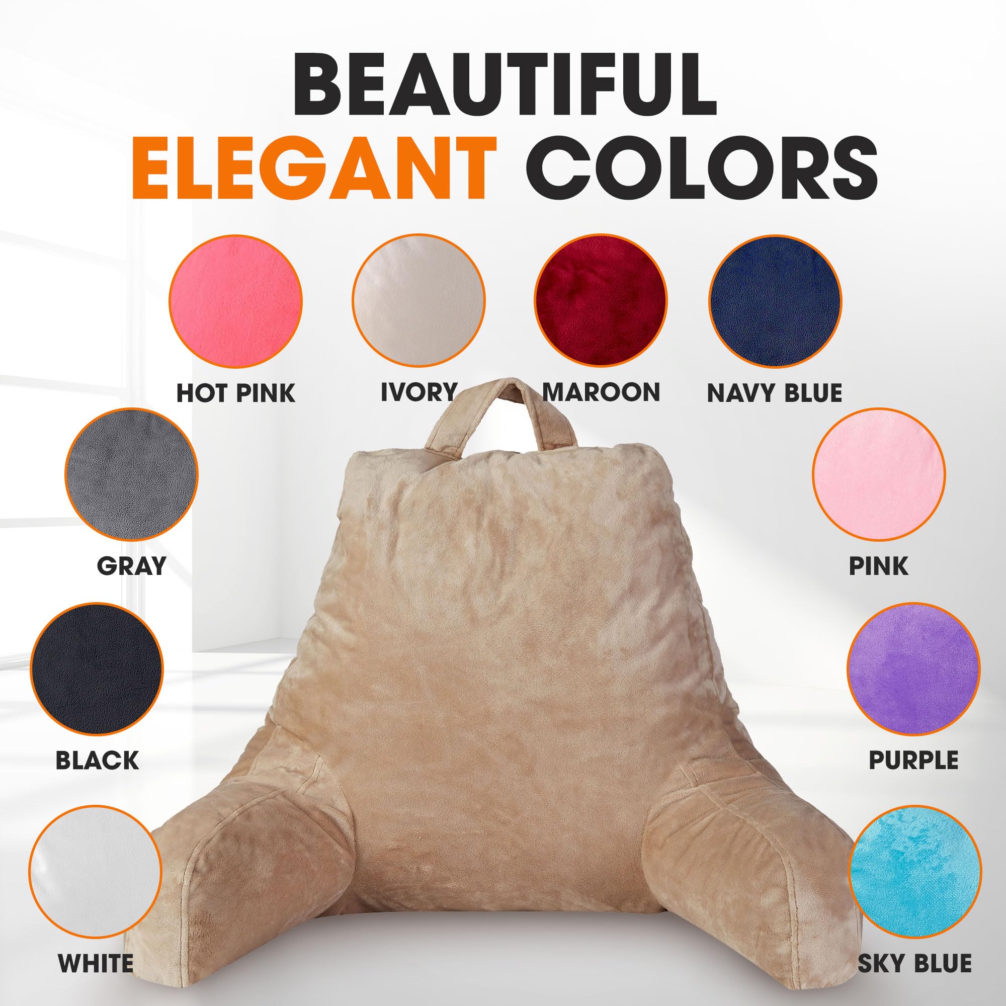 Cheer Collection Reading Pillow with Arms - Portable Bed & Couch Support Pillow, Foam-Filled Backrest for Sitting Up in Bed, Sofa or Floor - Machine Washable Taupe (Small) - Perfect for Reading, Watching TV, Gaming & Relaxing