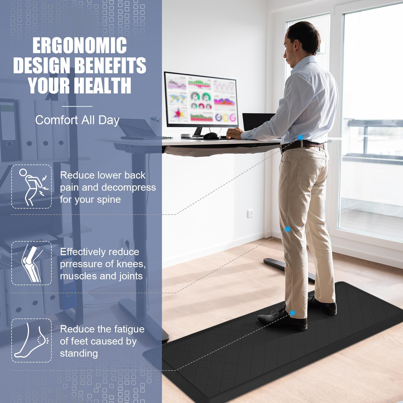 Premium Anti-Fatigue Kitchen Mats 2-Pack - Non-Slip Cushioned Floor Mats for Standing Comfort in Home Kitchen, Office, Laundry & Sink Areas - Heavy Duty Ergonomic Design with Comfort Foam - Black (Ideal for Cooking, Dishwashing & Prolonged Standing)