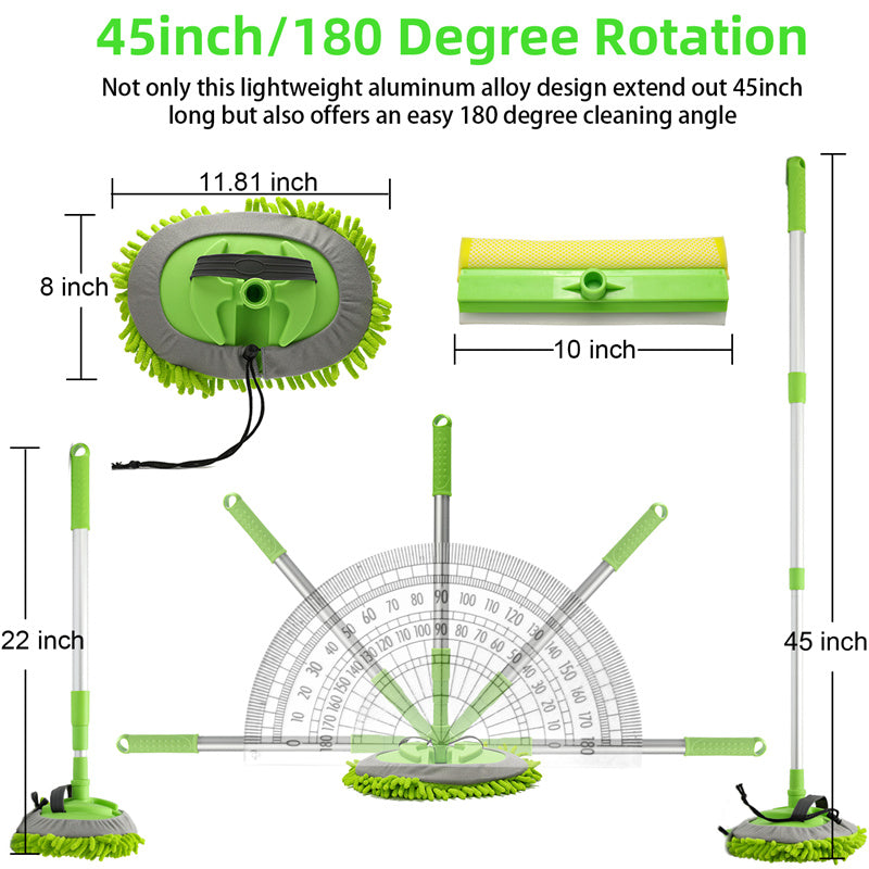 3 in 1 Chenille Wash Mop & Window Cleaner with Removable Car Wash Mitt (3.75 ft) - Perfect for Home, Car, and Window Cleaning - Multi-Surface Cleaning Tool for Floors, Vehicles, and Glass