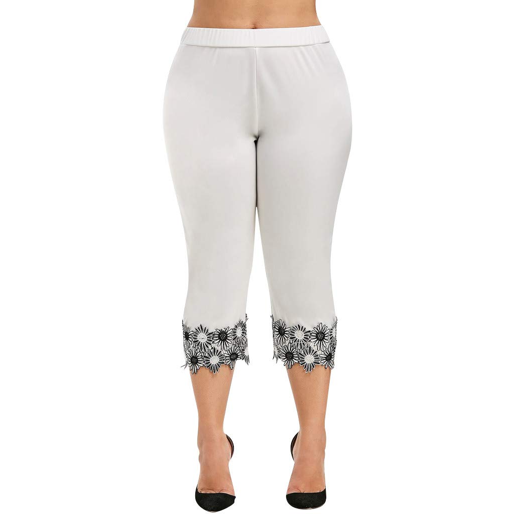 RIJJTRP Women's Work Pants - Stretchy Elastic Waist Plus Size Office Pants, High Waisted Dress Pants with Applique Design for Business Casual & Professional Wear