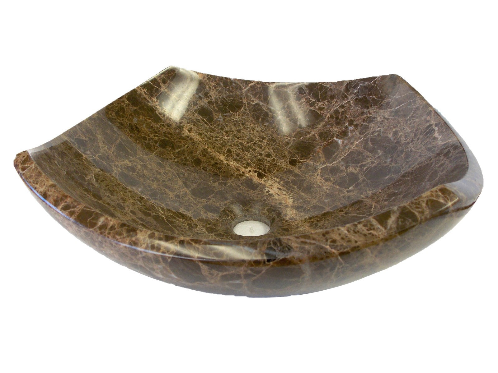 Dark Emperador Marble Arched Edge Vessel Sink - Modern Bathroom Vanity Sink for Luxury Home Decor & Spa Style Bathrooms