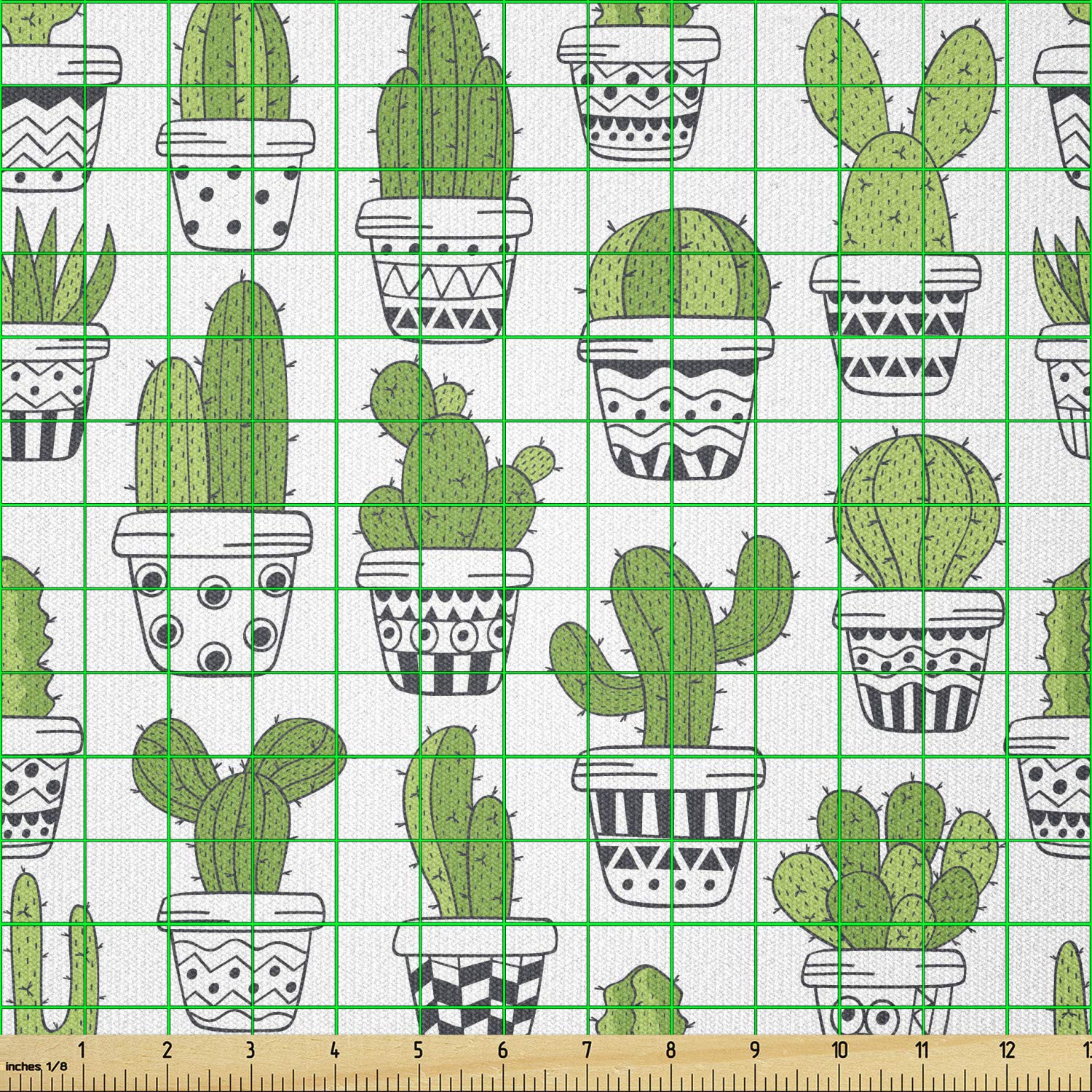 Ambesonne Cactus Fabric by The Yard - Stretch Knit Succulent & Spiky Cacti Doodle Patterned Fabric for Clothing, Sewing, Arts & Crafts - 10 Yards Grey Apple - Perfect for DIY Dresses, Home Decor & Upholstery Projects