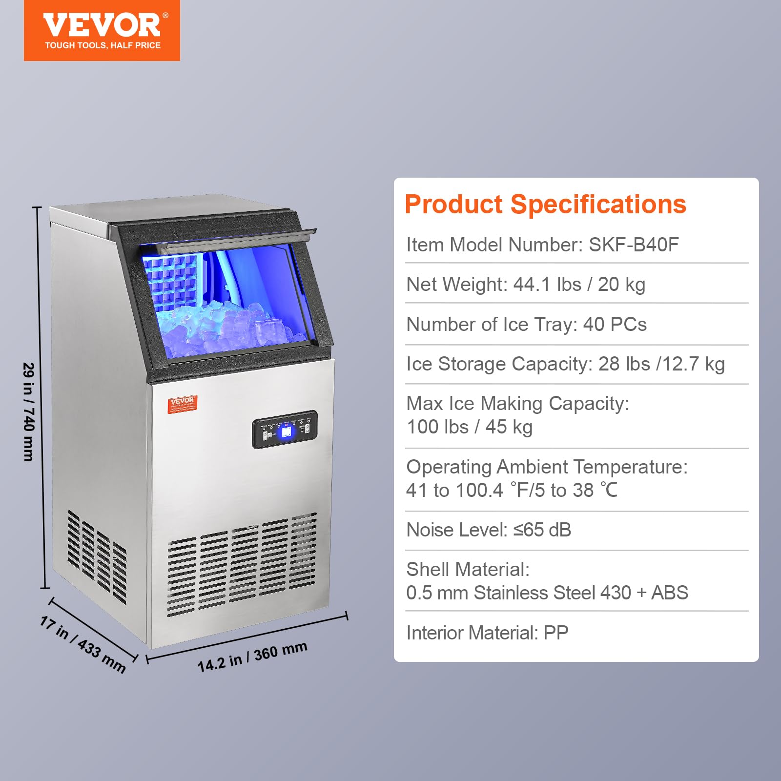 VEVOR Commercial Ice Maker Machine 100LBS/24H with 28LBS Storage - Fast 40 Ice Cubes in 12-15 Mins - Perfect for Bars, Restaurants, Home & Office Use - Countertop Ice Machine for Cocktails, Beverages & Food Display