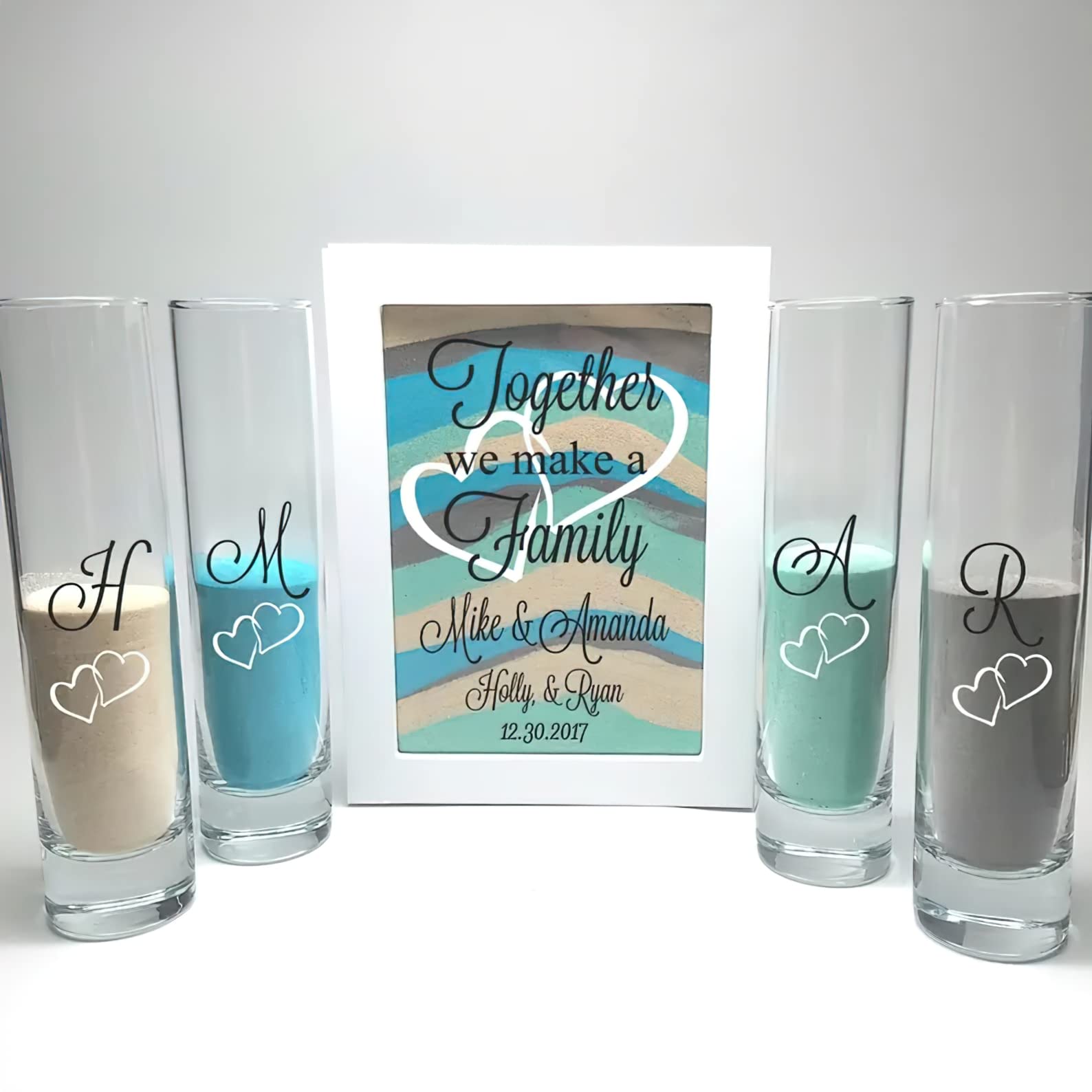 Blended Family Wedding Sand Ceremony Shadow Box Set - Personalized Unity Sand Kit for Weddings with Printed Design & Lid - Alternative to Unity Candle | Perfect for Blended Family Ceremonies, Vow Renewals & Anniversary Gifts