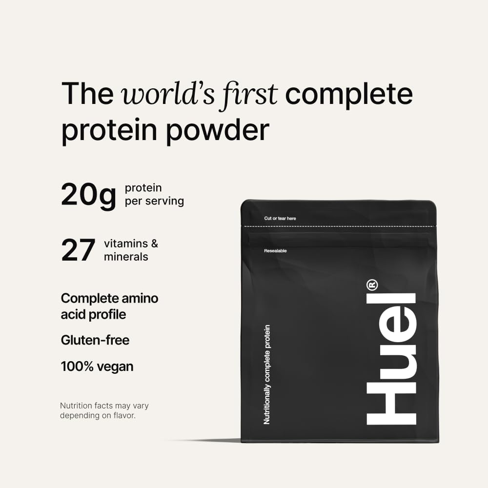 Huel Vegan Protein Powder - Strawberry Flavor | 20g Plant-Based Protein per Serving | Complete Nutrition with 27 Vitamins & Minerals | Gluten Free, Non-GMO, Lactose Free (26 Servings) | Perfect for Smoothies, Post-Workout Recovery & Meal Replacement