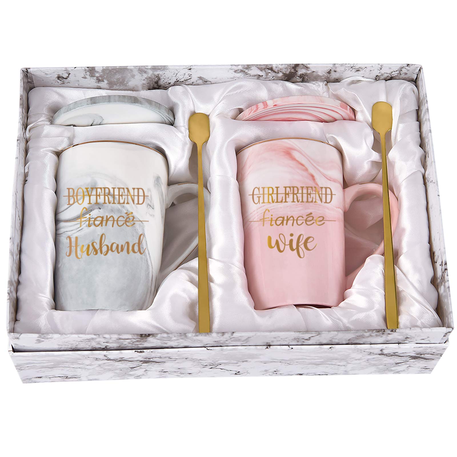 His and Her Coffee Mugs Set - 14oz Marble Couple Mugs for Husband & Wife with Gift Box - Perfect for Valentine's Day, Wedding, Engagement, Anniversary & Newlyweds - Romantic Gift for Coffee Lovers at Home, Office or Date Night