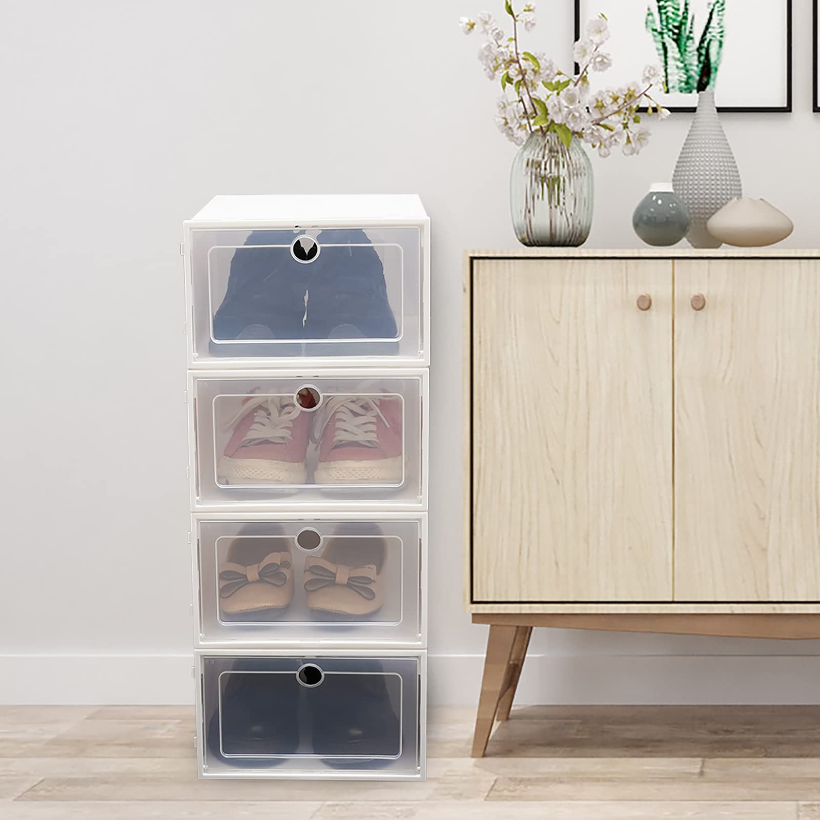 24-Piece Clear Plastic Stackable Shoe Storage Boxes - Space Saving Shoe Organizer for Closet, Under Bed & Entryway - Durable Shoe Box Containers for Men, Women & Kids Footwear Organization