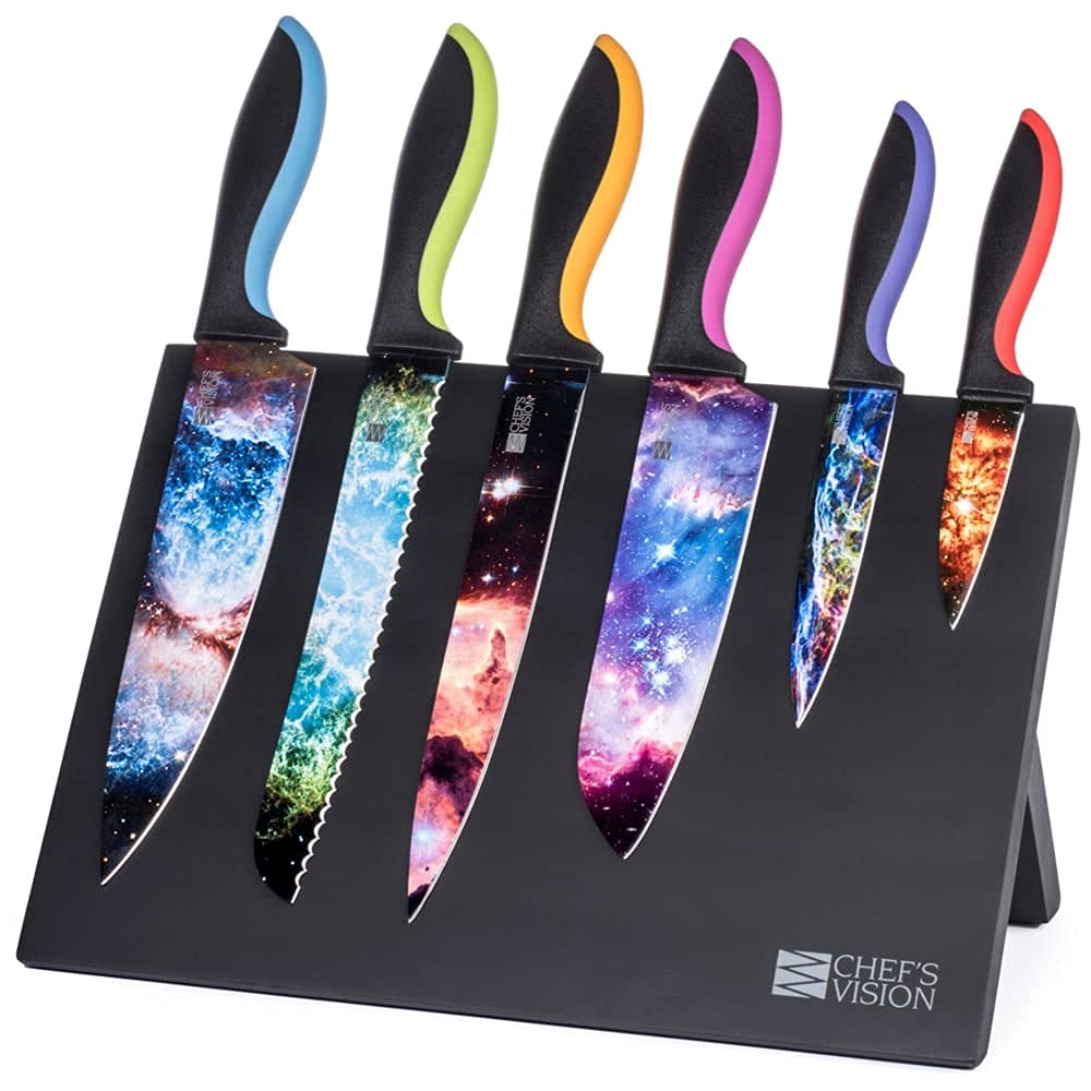 Premium 6-Piece Cosmos Knife Set with Free Standing Magnetic Holder - Black Kitchen Knives for Professional Chefs & Home Cooking - Perfect for Slicing, Dicing & Meal Prep