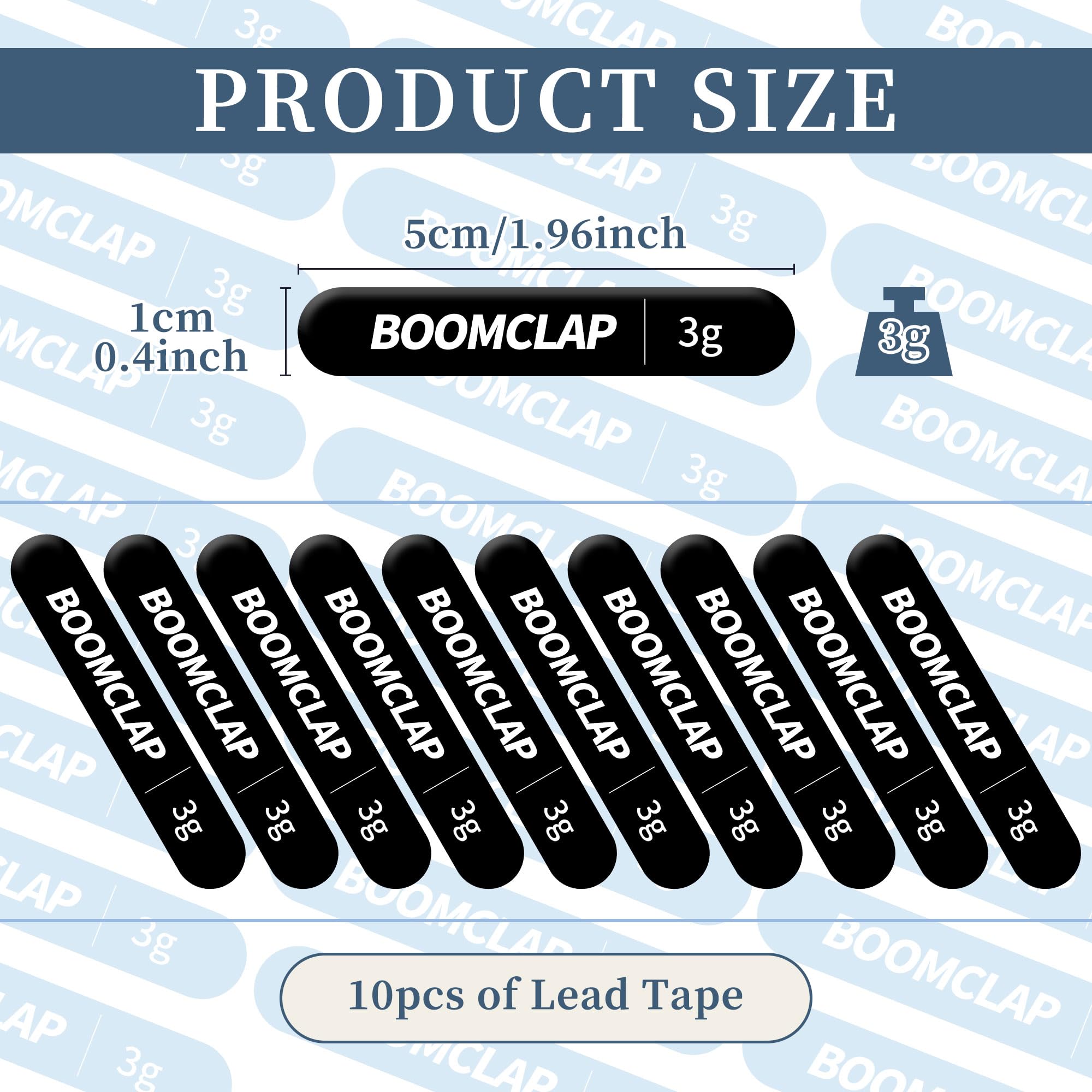 BOOMCLAP 10-Pack 3g Pickleball Lead Tape Strips - Weighted Tungsten Tape for Paddles to Boost Power & Swing Speed - Edge Guard Application - Black - Perfect for Tournament Play & Practice Sessions