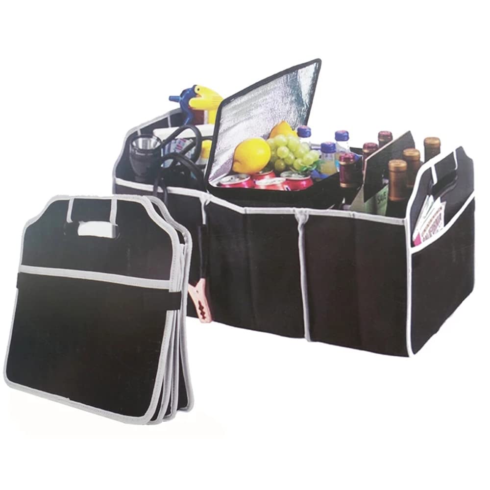 Extra Large Collapsible Car Trunk Organizer with 3 Compartments - Waterproof Storage Box for SUV, Sedan & Minivan - Car Seat Organizer Bag for Travel, Camping & Road Trips - Durable Car Accessories