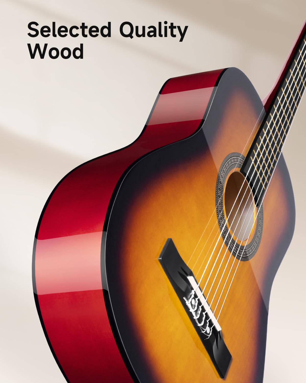 Moukey 38 Inch Acoustic Guitar for Beginners - Full Size Dreadnought Guitar Kit with Gig Bag, Tuner, Picks, Capo & Strap - Ideal for Kids, Youth & Adults - Perfect for Home Practice, Camping & Music Lessons (Sunburst)