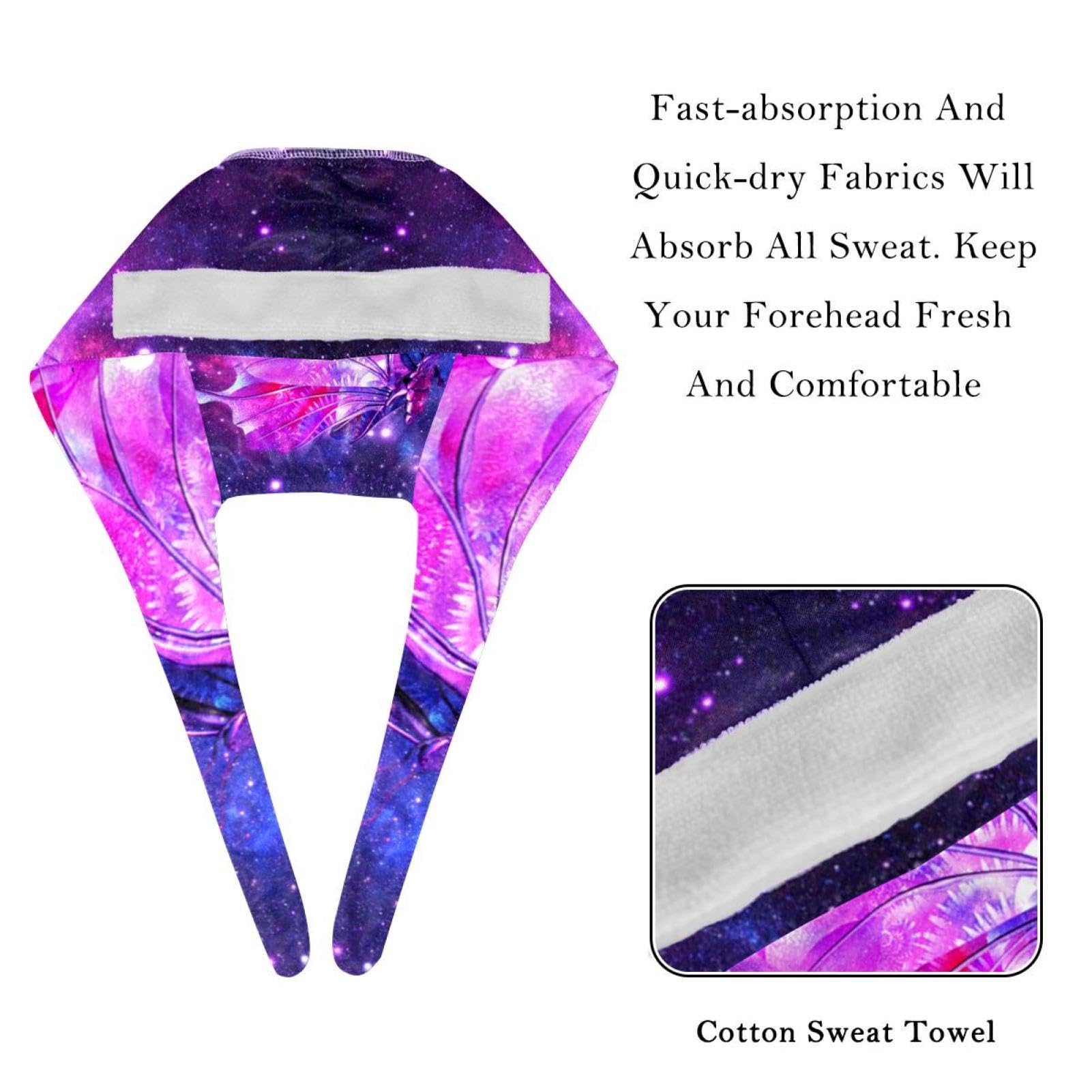 Suojapuku Adjustable Cotton Scrub Cap - Purple Space Butterfly Design, Breathable Bouffant Work Hat for Nurses, Doctors & Medical Professionals | Comfortable & Washable for Long Shifts