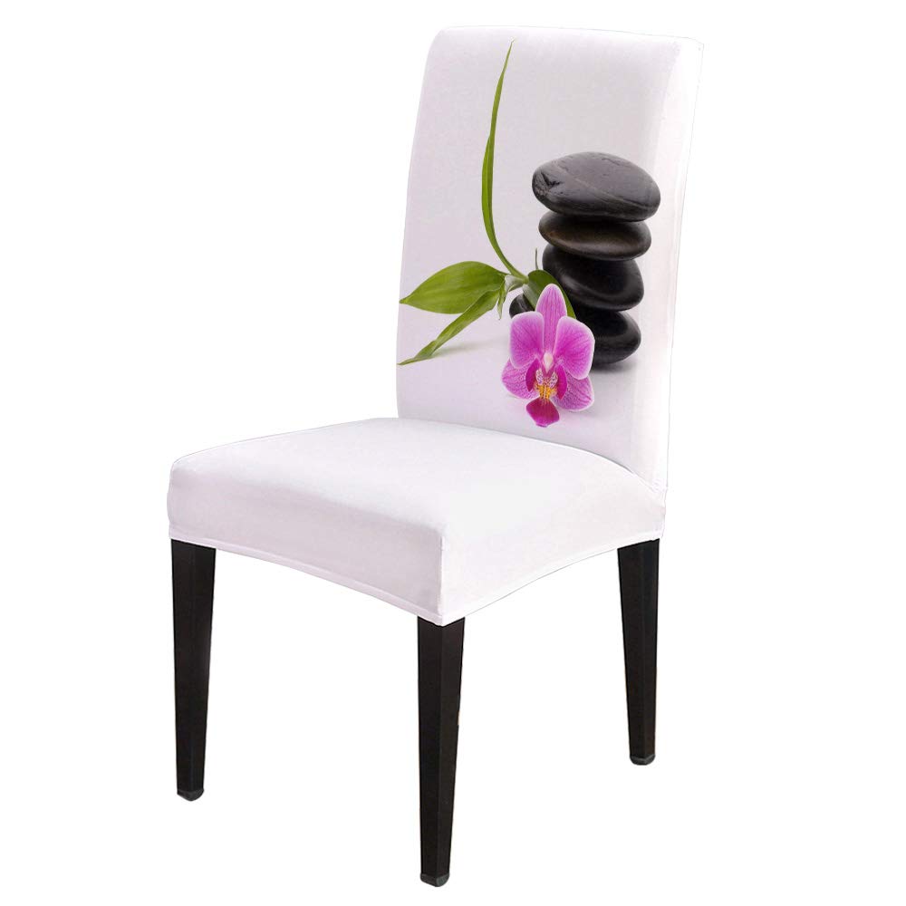 8-Piece Stretchable Washable Armless Dining Chair Slipcovers Set - Zen Pebble Stone Design for Hotel, Wedding, Banquet & Home Dining Room Decor