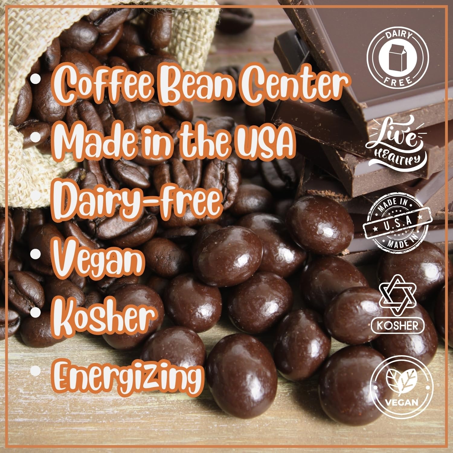 Dark Chocolate Espresso Beans 3lbs - Vegan Kosher Snack for Coffee Lovers