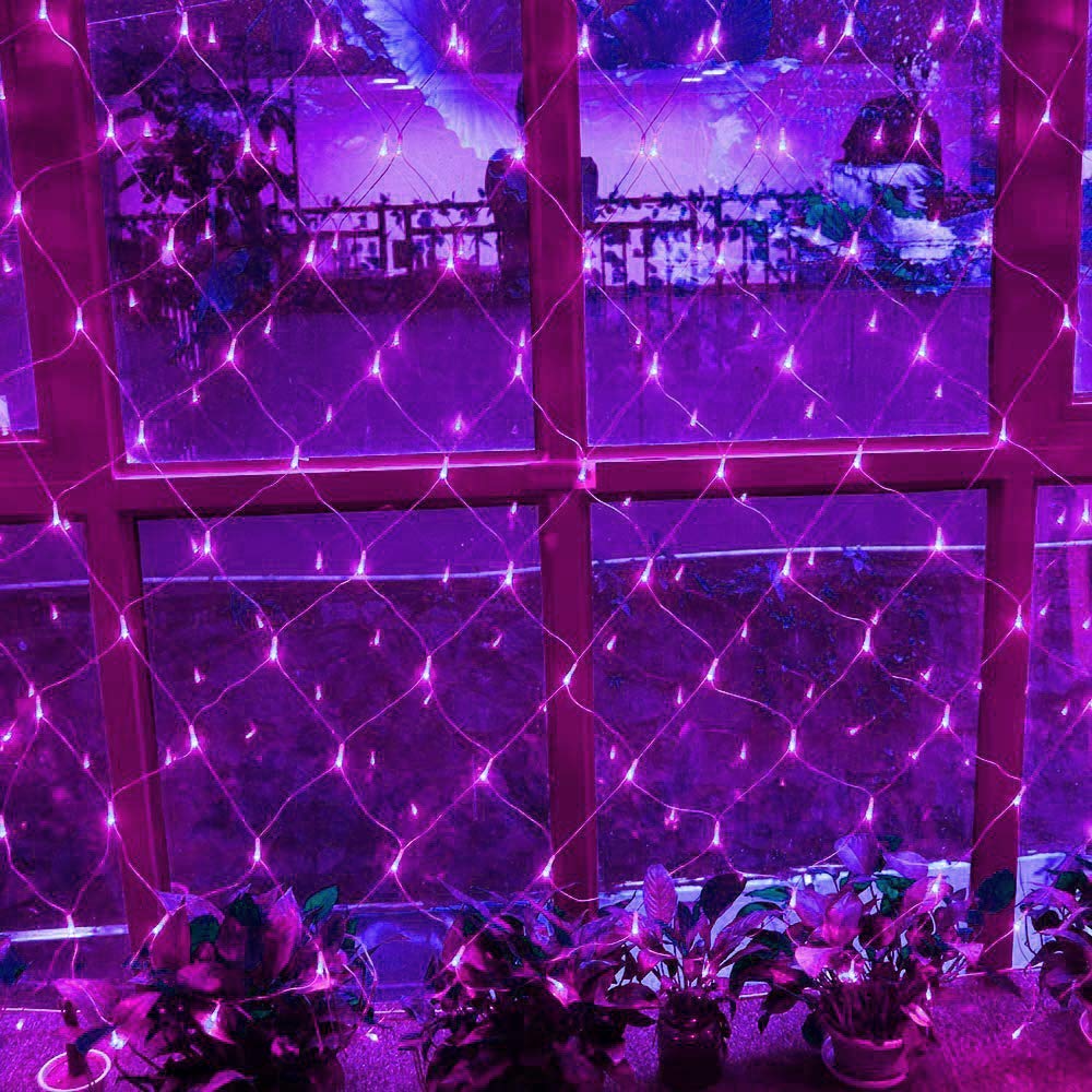 Solar Powered 204 LED Net Mesh String Lights - Waterproof 3m x 2m Outdoor/Indoor Decorative Lights with 8 Lighting Modes | Perfect for Christmas Trees, Weddings, Windows, Walls, Tables, Camping & Beach Decor (Purple)