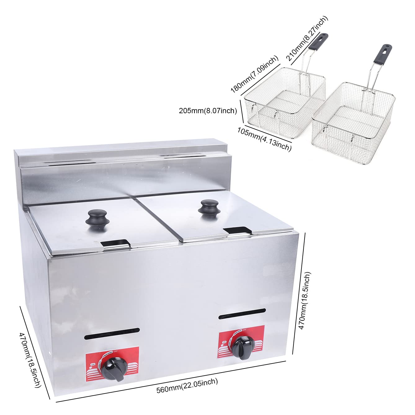 Commercial Stainless Steel Countertop Deep Fryer - 6L Dual Basket Gas Fryer for Chicken, French Fries, Chips - Perfect for Restaurants, Home Kitchens & Outdoor Cooking