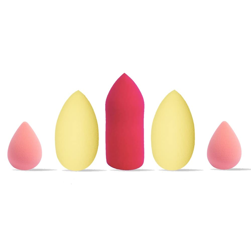 Super Soft Tandem Makeup Beauty Blender Sponge - 5-Pack with Multiple Sizes & Shapes for Liquid, Powder & Cream Foundation - Wet & Dry Use - Perfect for Flawless Blending, Contouring & Airbrush Finish
