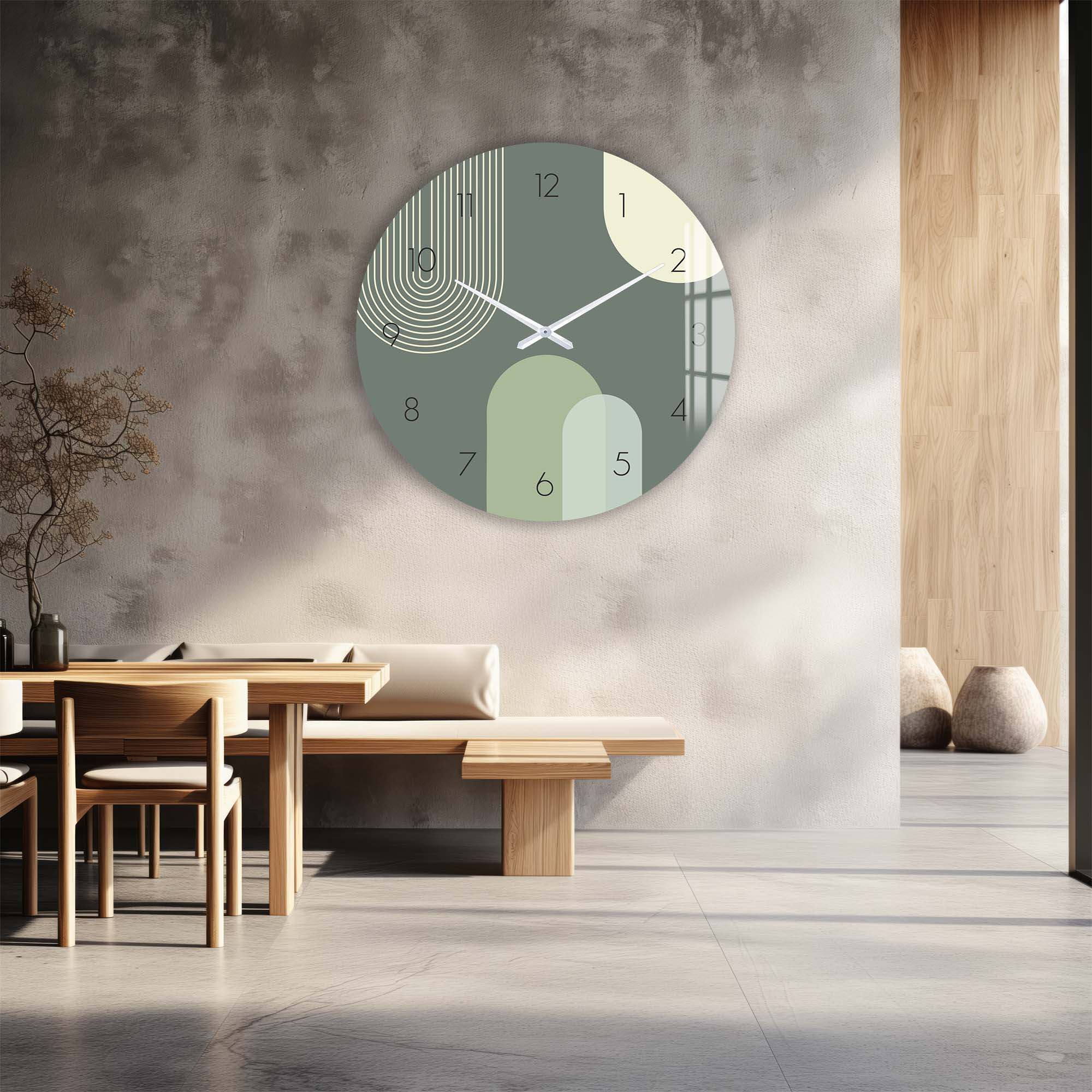 Puffy Khaki Glass Wall Clock - Modern Large Silent Non-Ticking Decorative Clock for Living Room, Bedroom, Office | Home & Office Decor