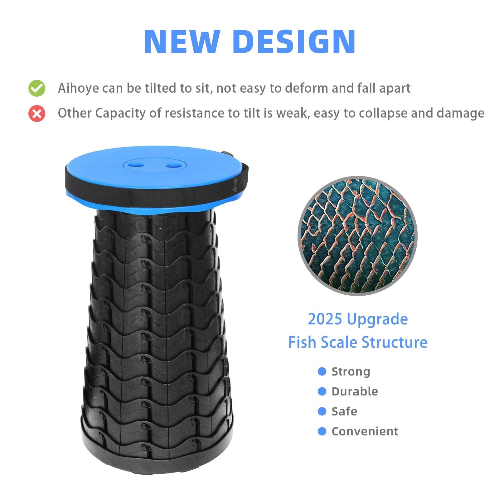 Aihoye Portable Collapsible Stool - Heavy Duty 400lbs Capacity Folding Chair for Camping, Fishing, Hiking, Travel & Outdoor Activities | Compact Telescoping Design | Perfect for Picnics, Beach, Concerts & Backyard BBQs (Blue)