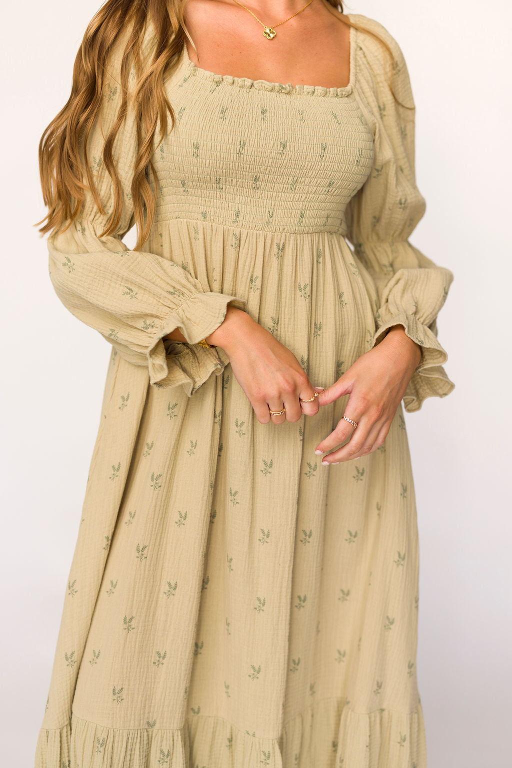 Emerson 100% Cotton Bump Friendly Maternity Maxi Dress in Thyme Green - Perfect for Pregnancy, Nursing, and Summer Casual Wear