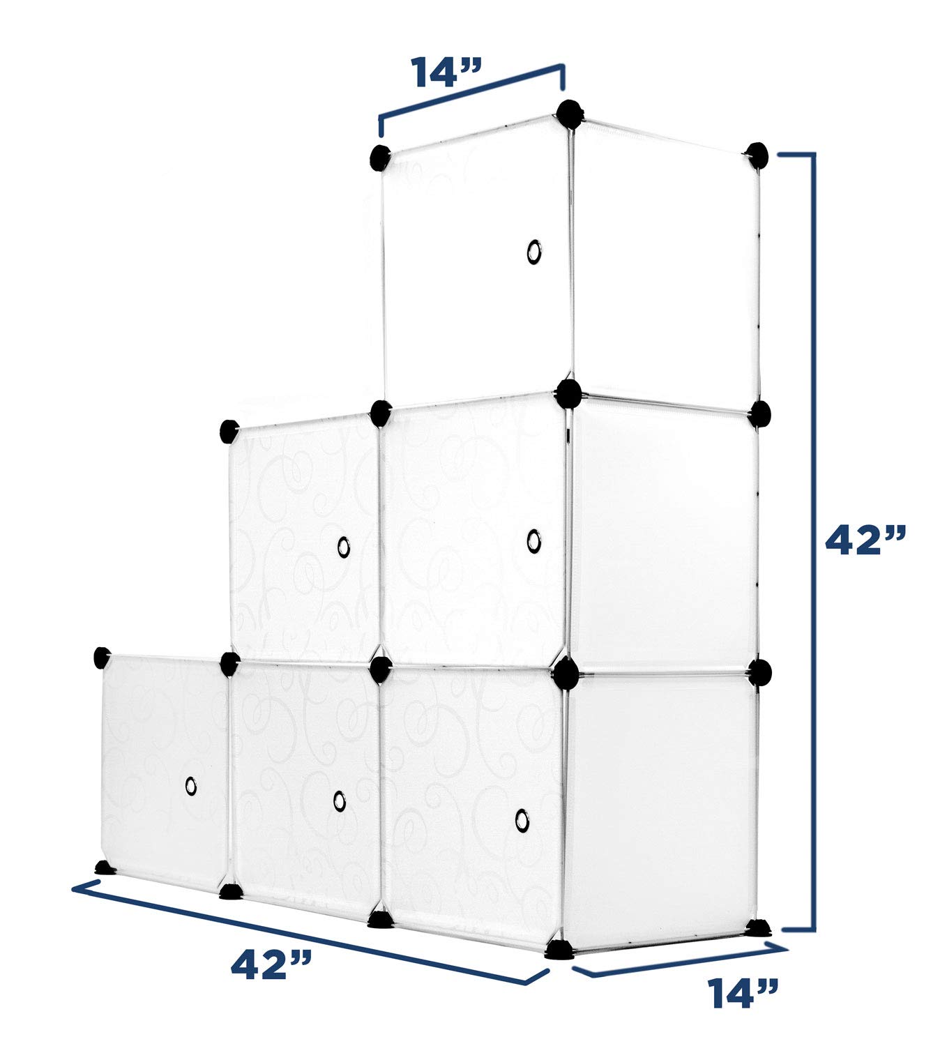 6-Cube Storage Organizer | Stackable Modular Closet Shelves with Doors & Hammer, Translucent White (42
