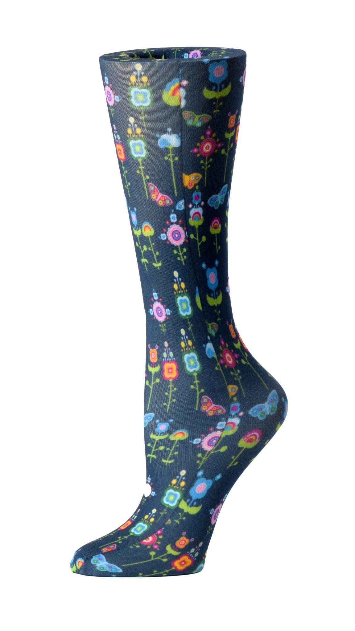 Best Compression Socks for Women & Men - 10-18mmHg Graduated Support, Wide Calf Knit Design with Floral Butterfly Pattern - Perfect for Travel, Running, Pregnancy & Varicose Vein Relief