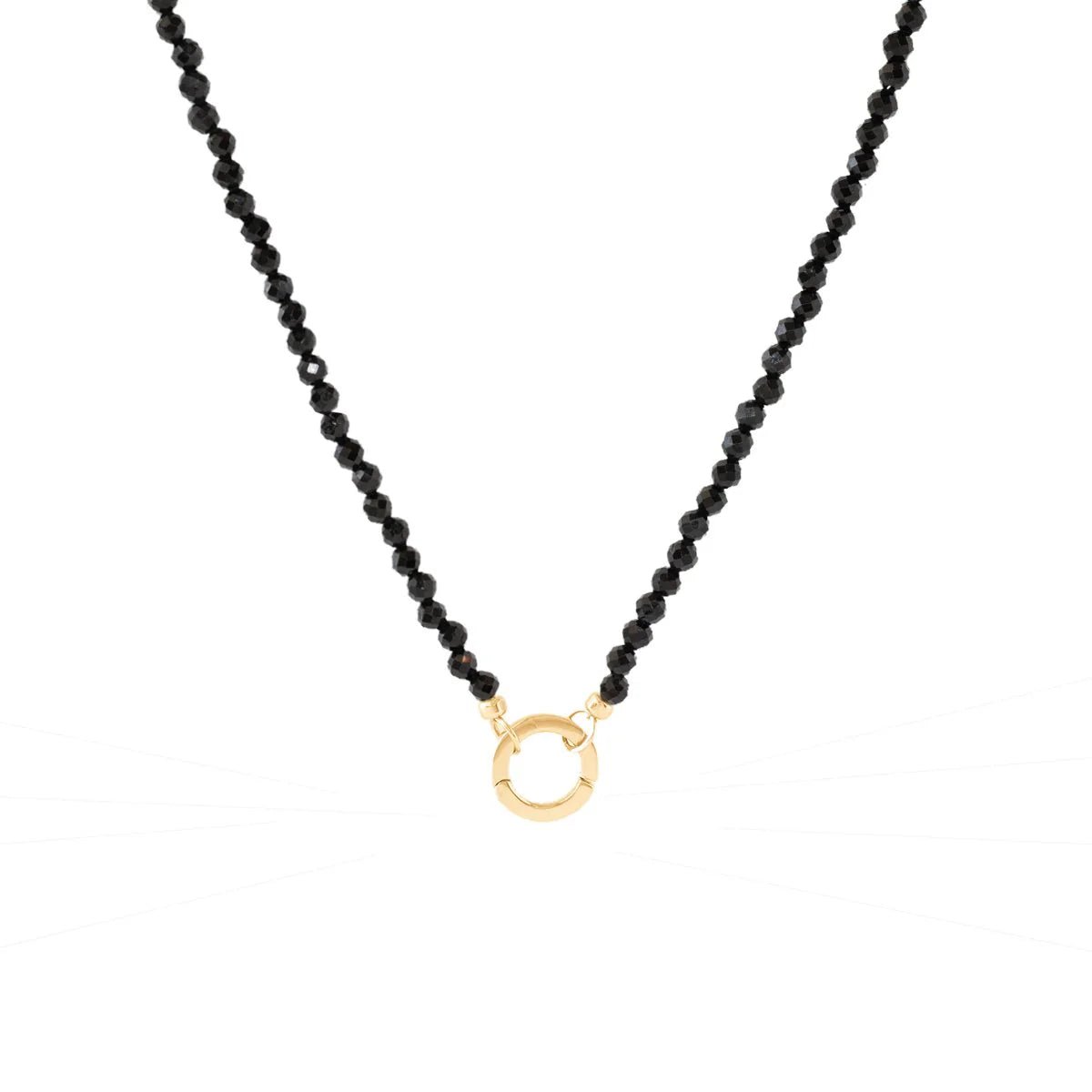 ICONIC BEADED OPEN-END NECKLACE - Black Onyx & Gold Plated Connector - Adjustable Layering Jewelry for Women - Perfect for Everyday Wear, Office & Special Occasions