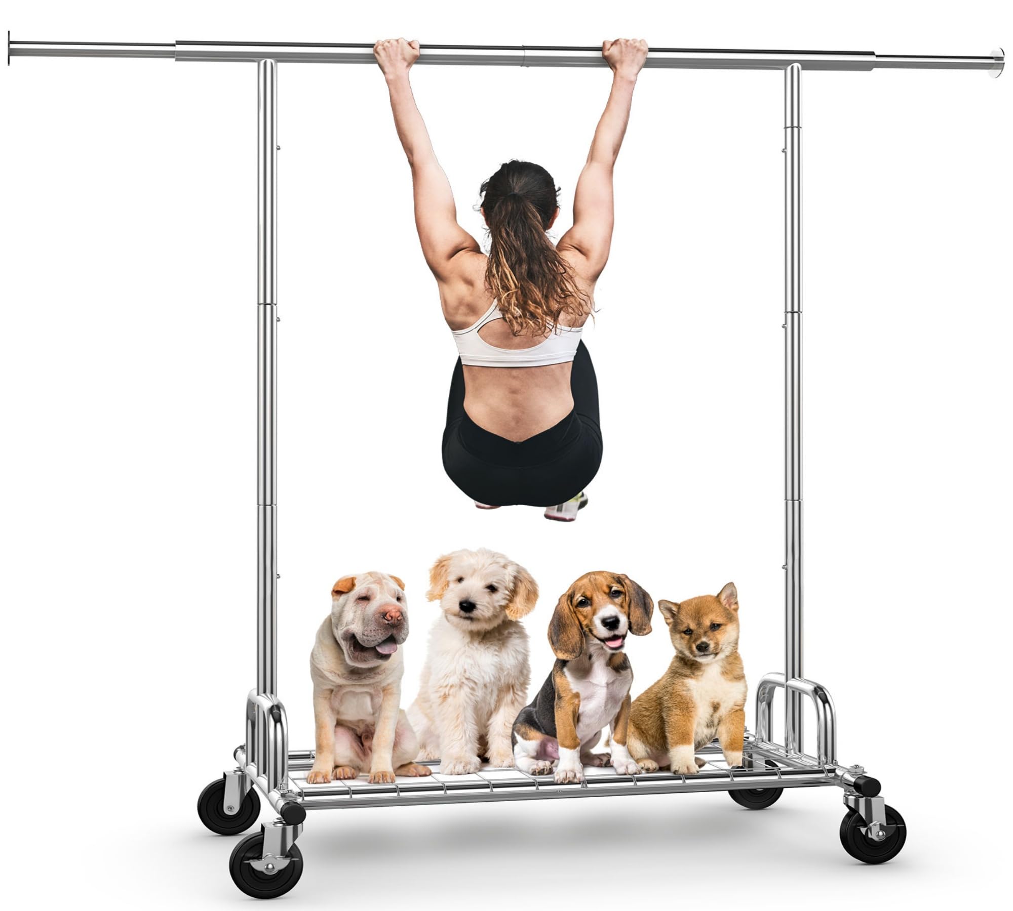HOKEEPER Heavy Duty Rolling Clothes Rack with Lockable Wheels - Portable Garment Rack for Hanging Clothes, Coats & Accessories - Perfect for Bedroom, Living Room, Laundry Room & Balcony Organization