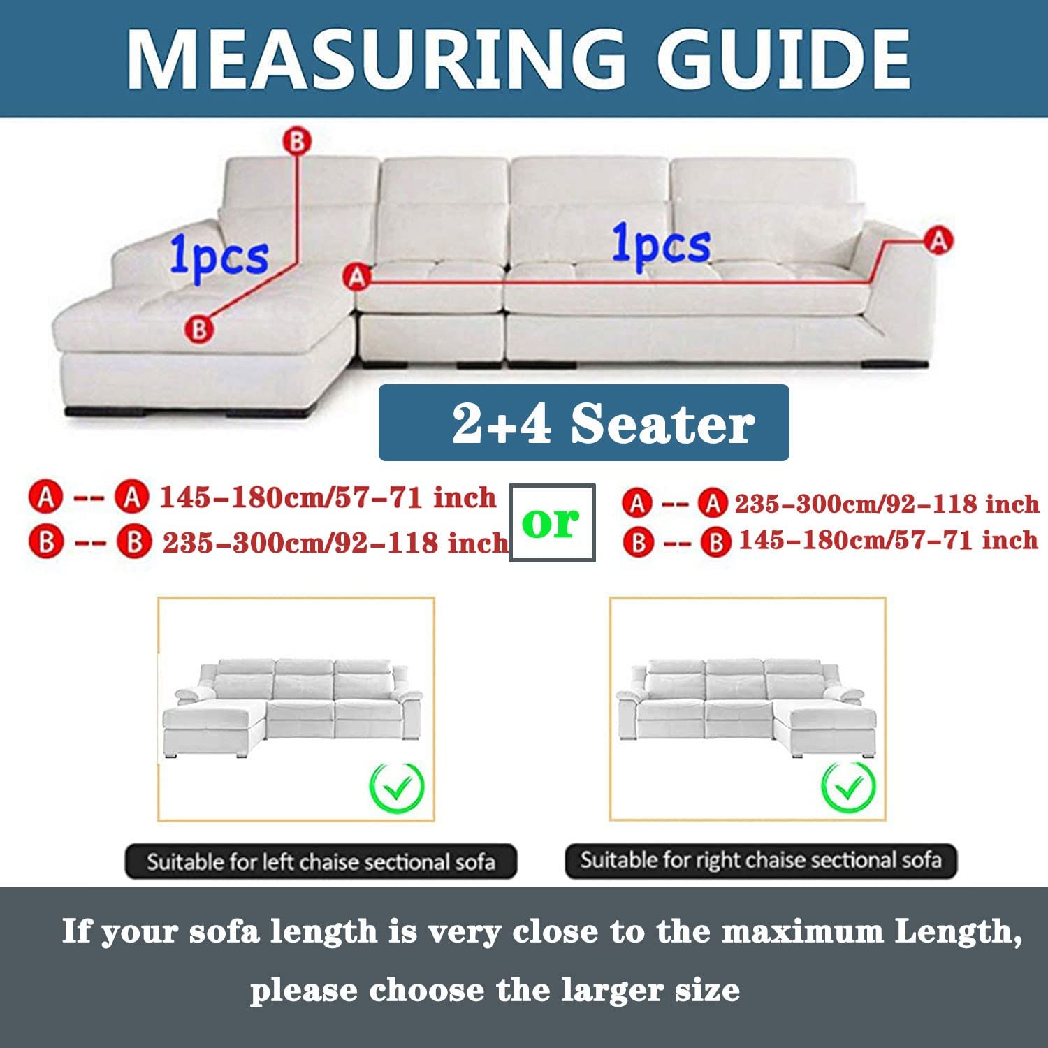 Stretch L-Shaped Sectional Sofa Slipcover - 2+4 Seat Couch Cover for Pets, Kids & Furniture Protection - Blue - Perfect for Living Room, Family Room & Pet-Friendly Homes