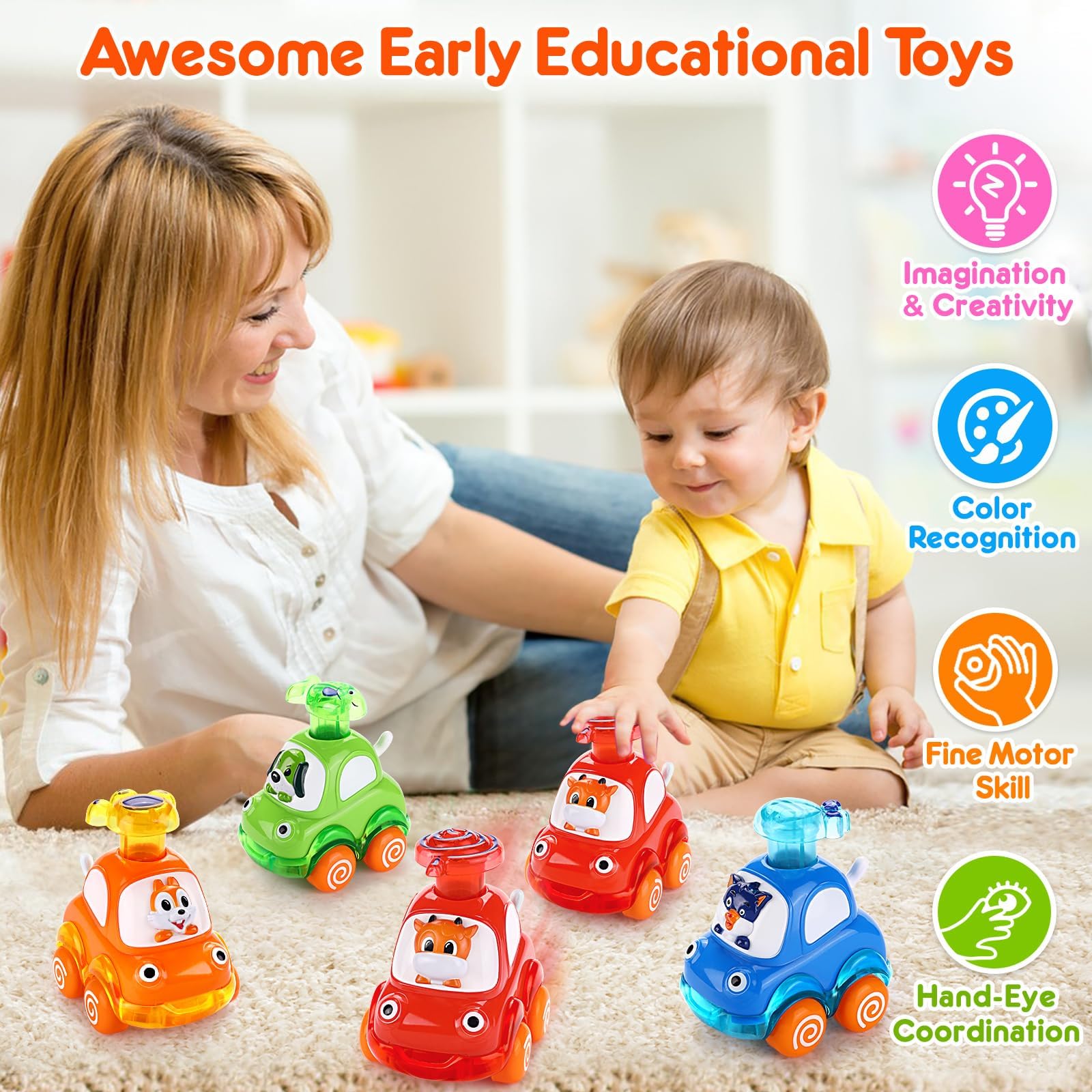 Best Press and Go Toy Cars for 1-3 Year Old Boys & Girls - Toddler Push Cars for 12-18 Months | First Birthday Gifts, Baby Stocking Stuffers | Fun Learning Toys for Indoor & Outdoor Play