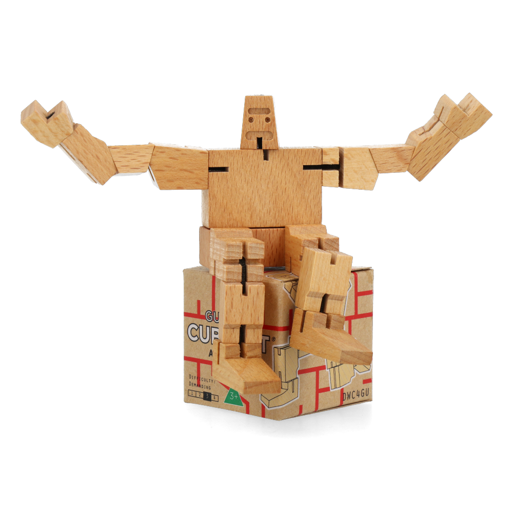 Cubebot Micro Guthrie Natural Wooden Puzzle Toy - Perfect for Kids, Adults, and Office Desk Decor | STEM Educational Gift & Stress Relief Fidget Toy