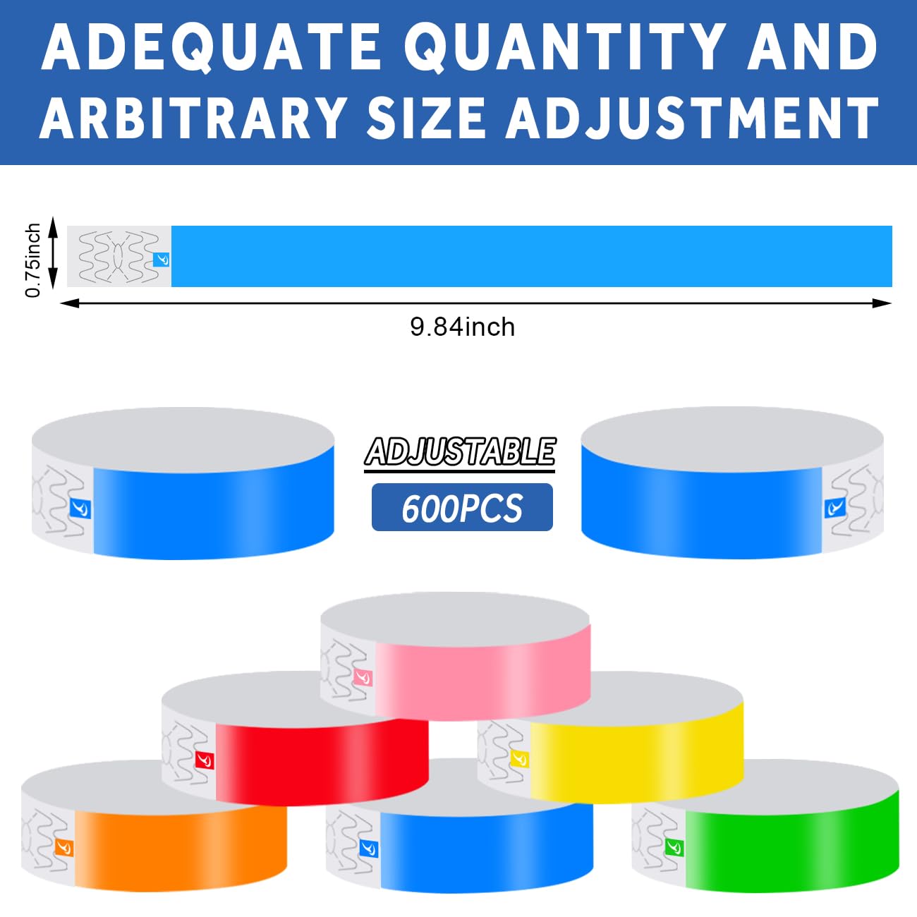 600 Count Disposable Paper Wristbands for Events - Tearproof & Waterproof Neon Party Wristbands, Adhesive Bracelets for Concerts, Festivals, Clubs (Blue) - Perfect for Entry Control, VIP Access & Crowd Management