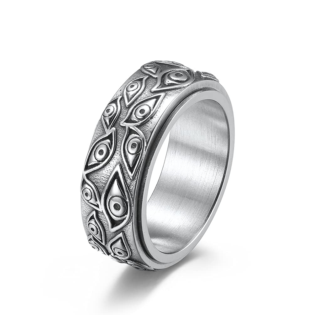 Gothic Evil Eye Ring for Men - Stainless Steel Eye of God Spinner Ring - Vintage Anxiety Relief Fidget Jewelry - Perfect for Stress Relief, Meditation & Spiritual Protection
