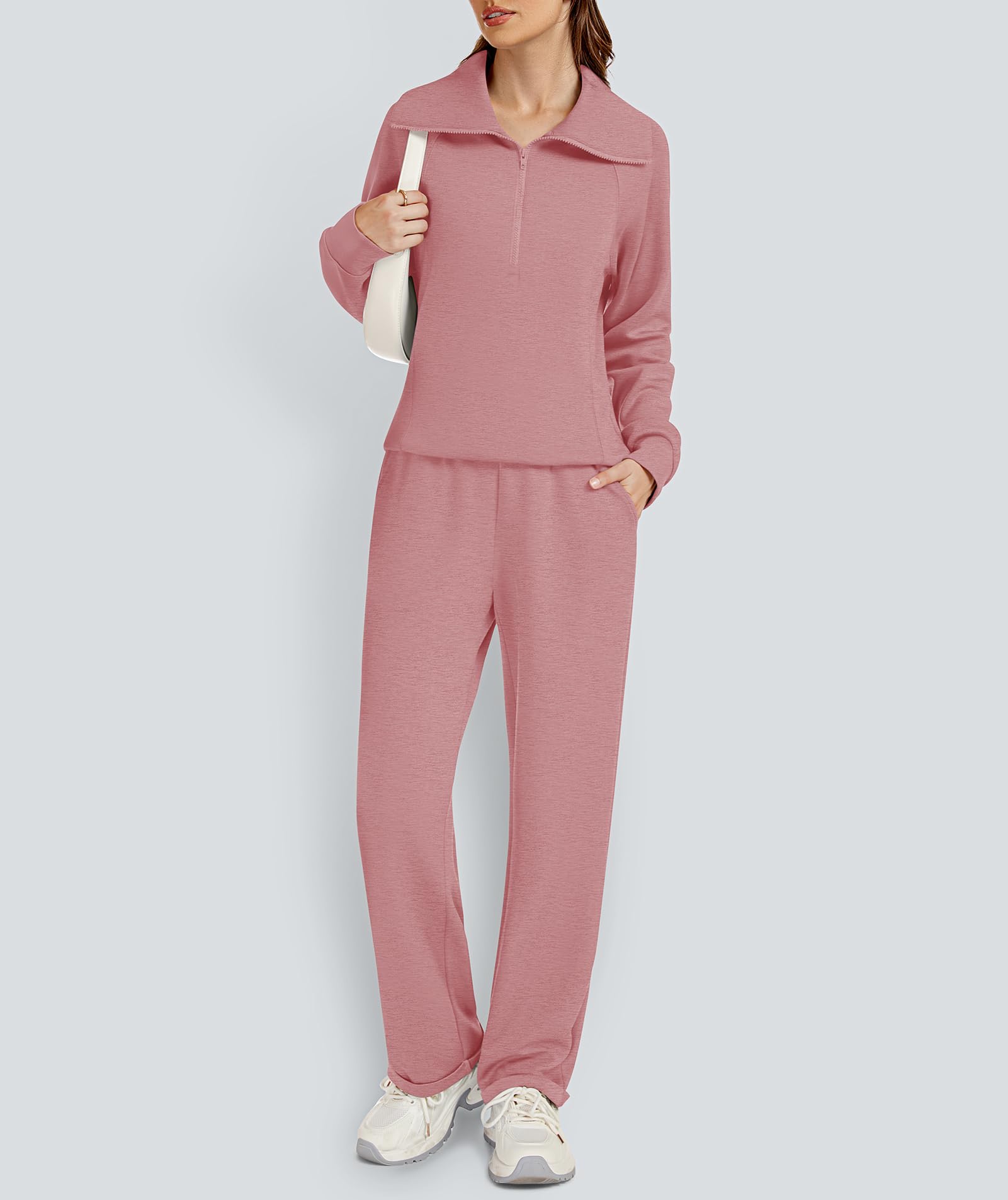 Women's 2 Piece Sweatsuit Set - Lapel Half Zip Sweatshirt & Lounge Sweatpants | 2024 Fall Matching Outfits for Casual Wear, Home Relaxation & Street Style