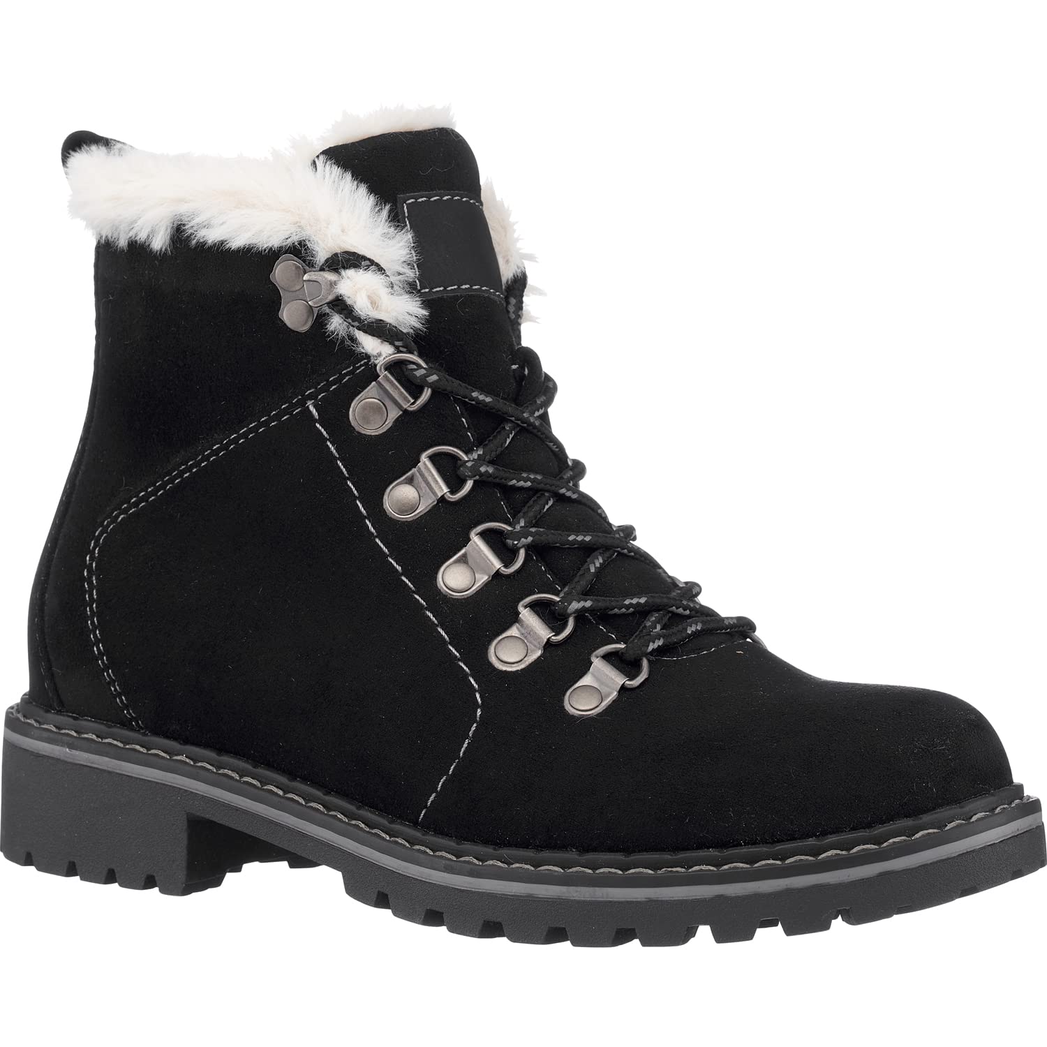 Women's Chunky Combat Boots - Lace Up Ankle Booties with Faux Suede & Fur Trim | Fashionable Riding Boots for Everyday Wear, Outfits & Fall/Winter Style
