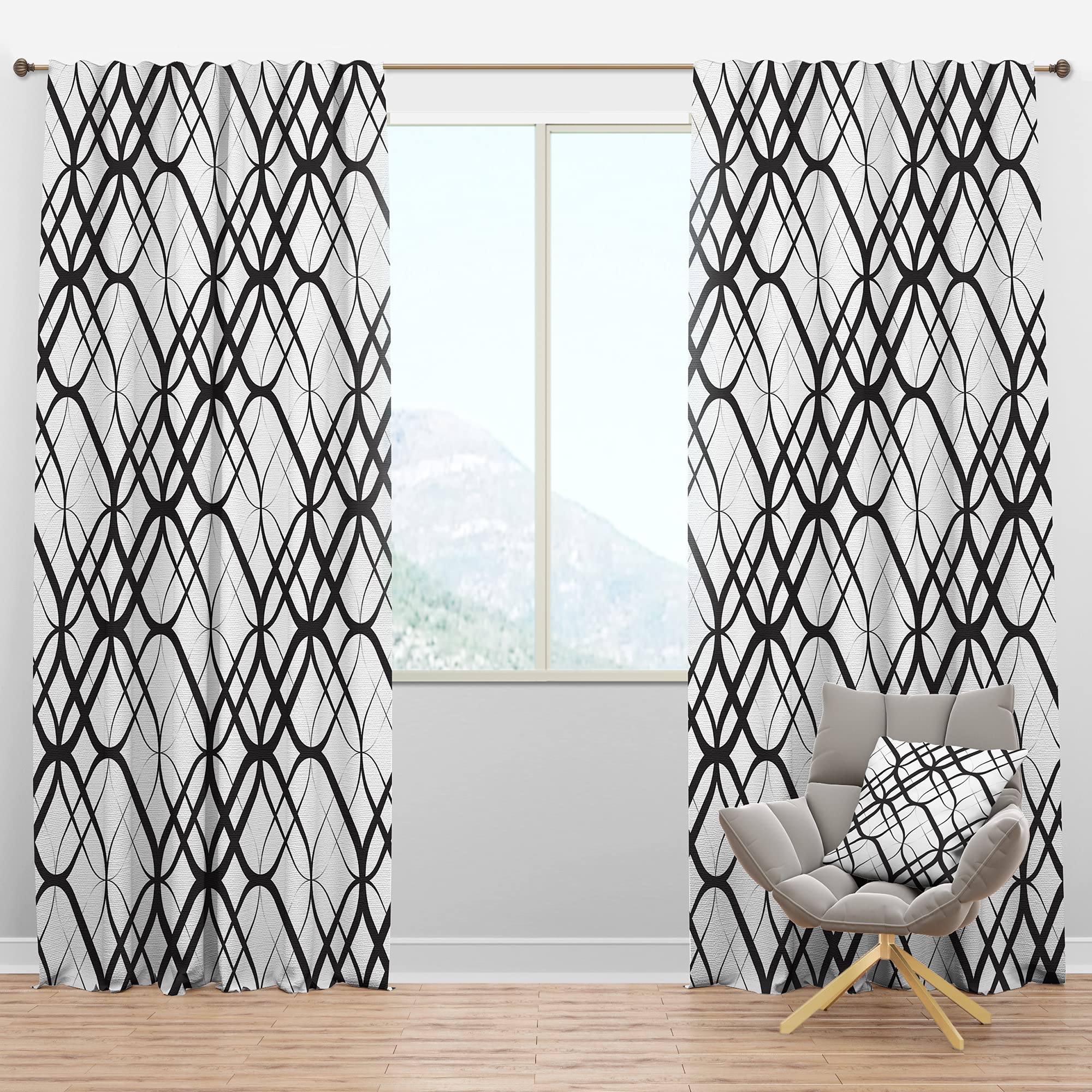 DesignQ Blackout Curtains - Monochrome Geometric Pattern III - Thermal Insulated Bedroom & Living Room Drapes - Single Panel 52x95 Inches - Perfect for Home Theater, Nursery & Light Control