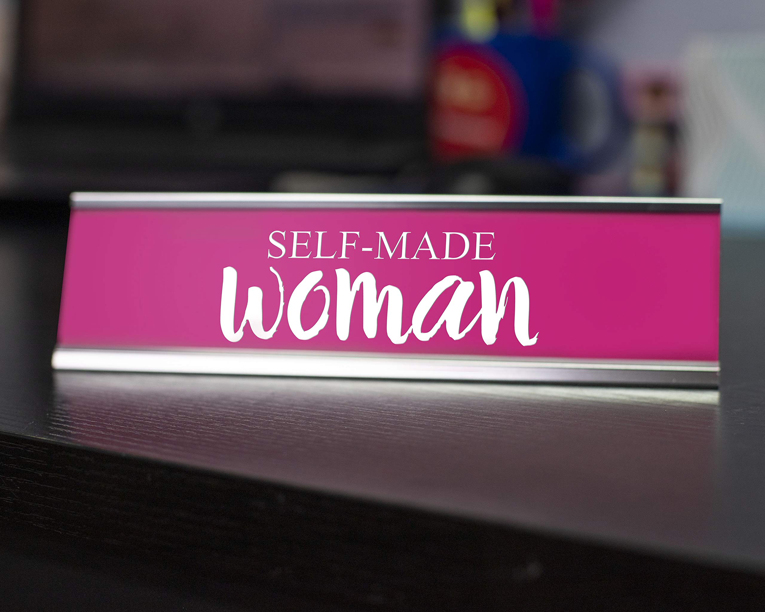 Pink Self Made Woman Motivational Desk Sign - Inspirational Office Decor for Women Entrepreneurs & Boss Ladies - Perfect for Home Office, Work Desk & Gift Ideas