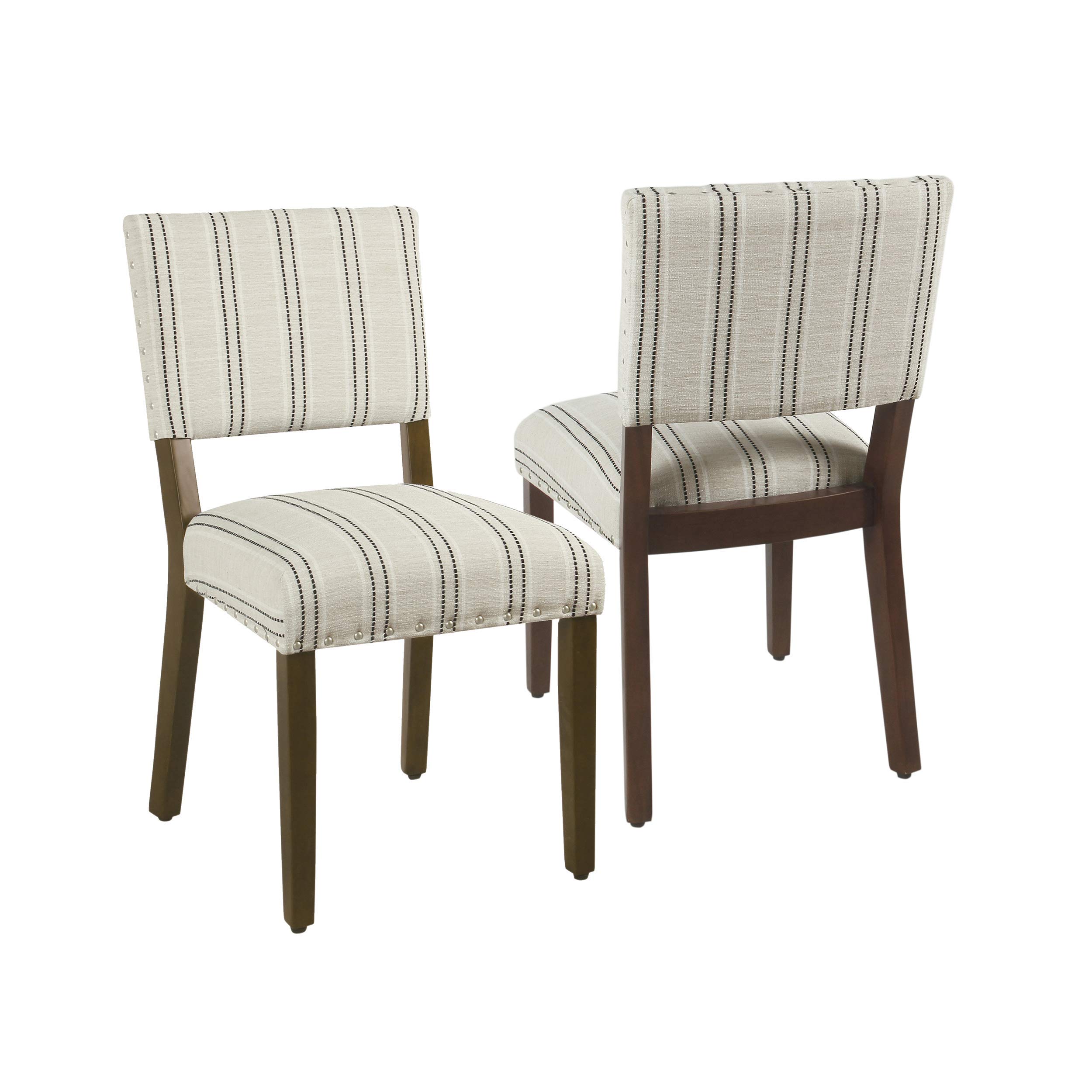 Homepop Upholstered Dining Chairs Set of 2 - Modern Black and White Striped Accent Chairs with Nailhead Trim | Elegant Kitchen & Dining Room Furniture for Home Decor | Perfect for Small Spaces, Breakfast Nooks & Farmhouse Style Interiors