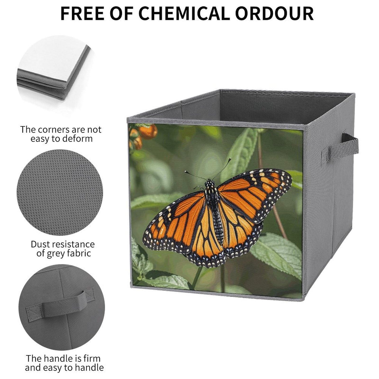6-Piece Collapsible Storage Bins with Handles - Monarch Butterfly Printed Foldable Organizing Baskets for Shelves, Closet, Pantry | Space-Saving Home Organization Solution for Bedroom, Bathroom & Kitchen Storage