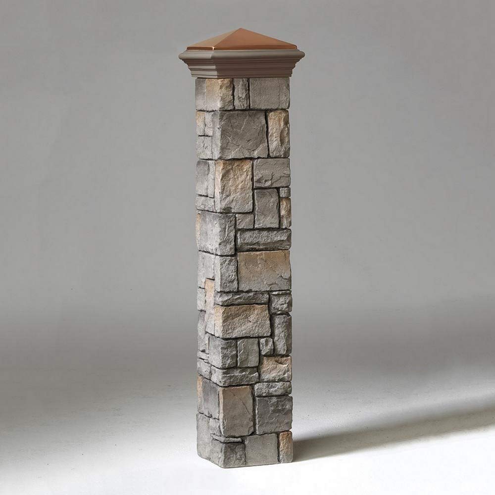 Deckorators 53-Inch Gray Cobblestone Stacked Stone Post Cover for Outdoor Pillars & Porch Columns - Perfect for Garden, Patio, and Landscape Decoration