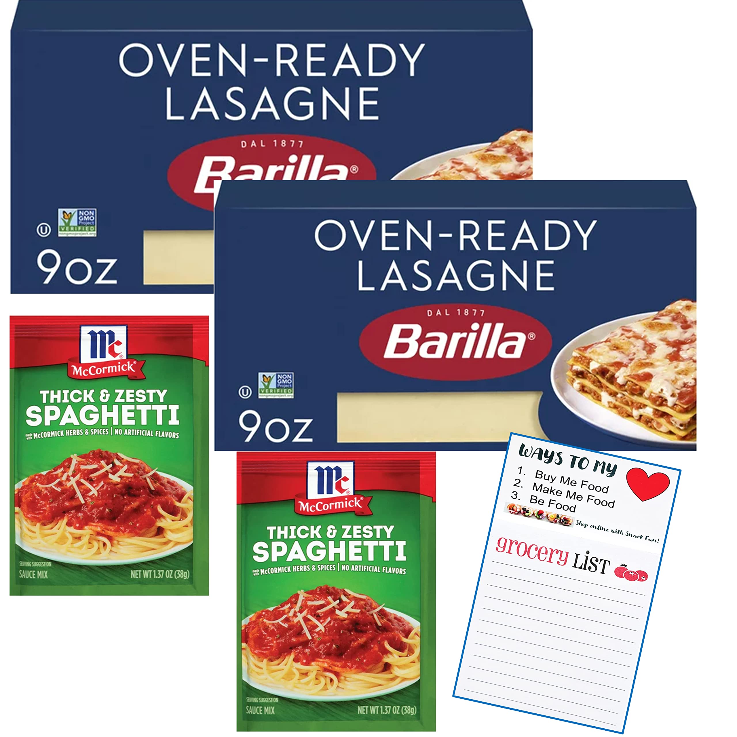 Barilla Oven Ready Lasagna Noodles & Pasta Sauce Bundle - No Boil Lasagna Sheets (2 Pack) with Thick & Zesty Spaghetti Sauce (2 Pack) + Free Grocery List Pad - Perfect for Quick Family Dinners, Meal Prep & Italian Cooking