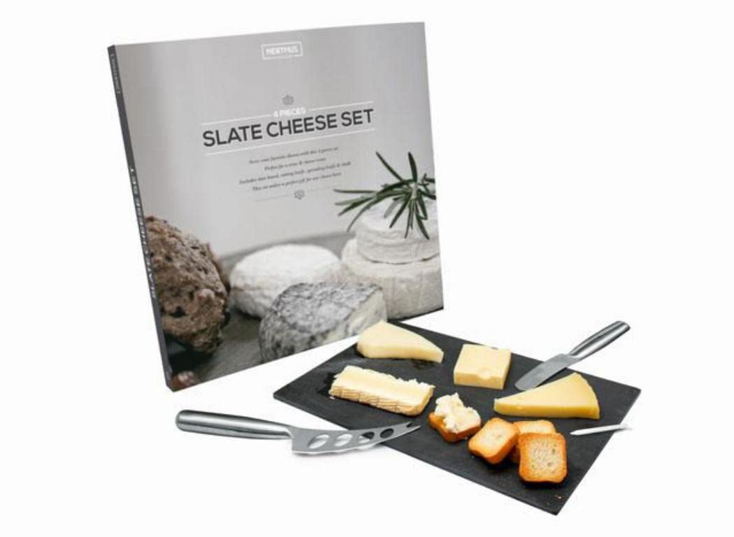 Premium Nerthus FIH 360 Slate Cheese Board Set - Includes Wooden Slate, Cheese Knife, Spreader & Chalk - Perfect for Wine Tasting, Charcuterie & Entertaining Gifts