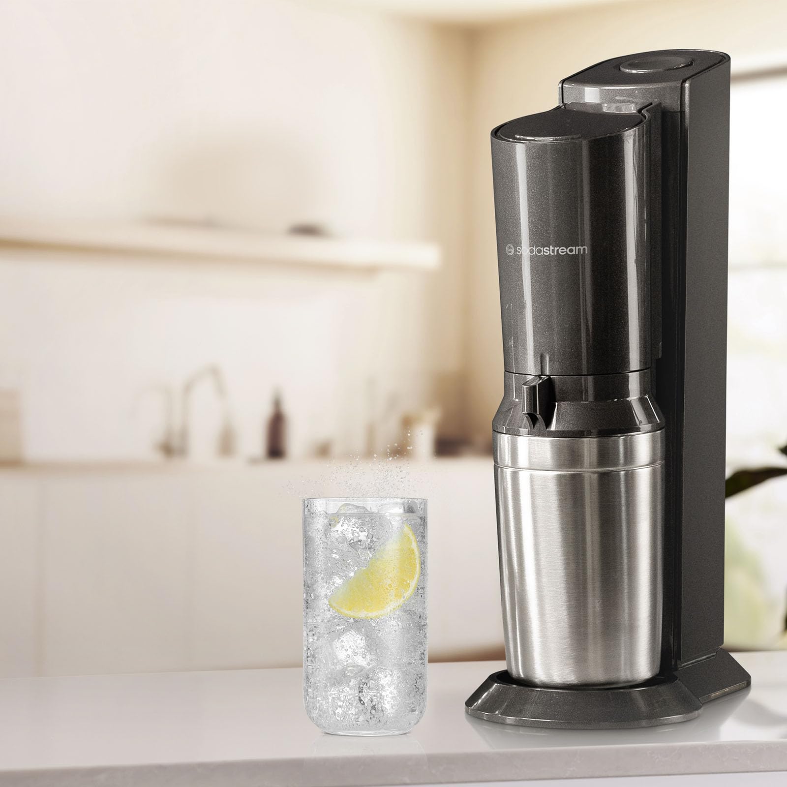 SodaStream Aqua Fizz Sparkling Water Maker Starter Kit with Glass Carbonator & CQC CO2 System - Includes 2 Elegant Glass Carafes, 1 CO2 Cylinder | Dishwasher Safe | Black | Perfect for Home, Office & Parties