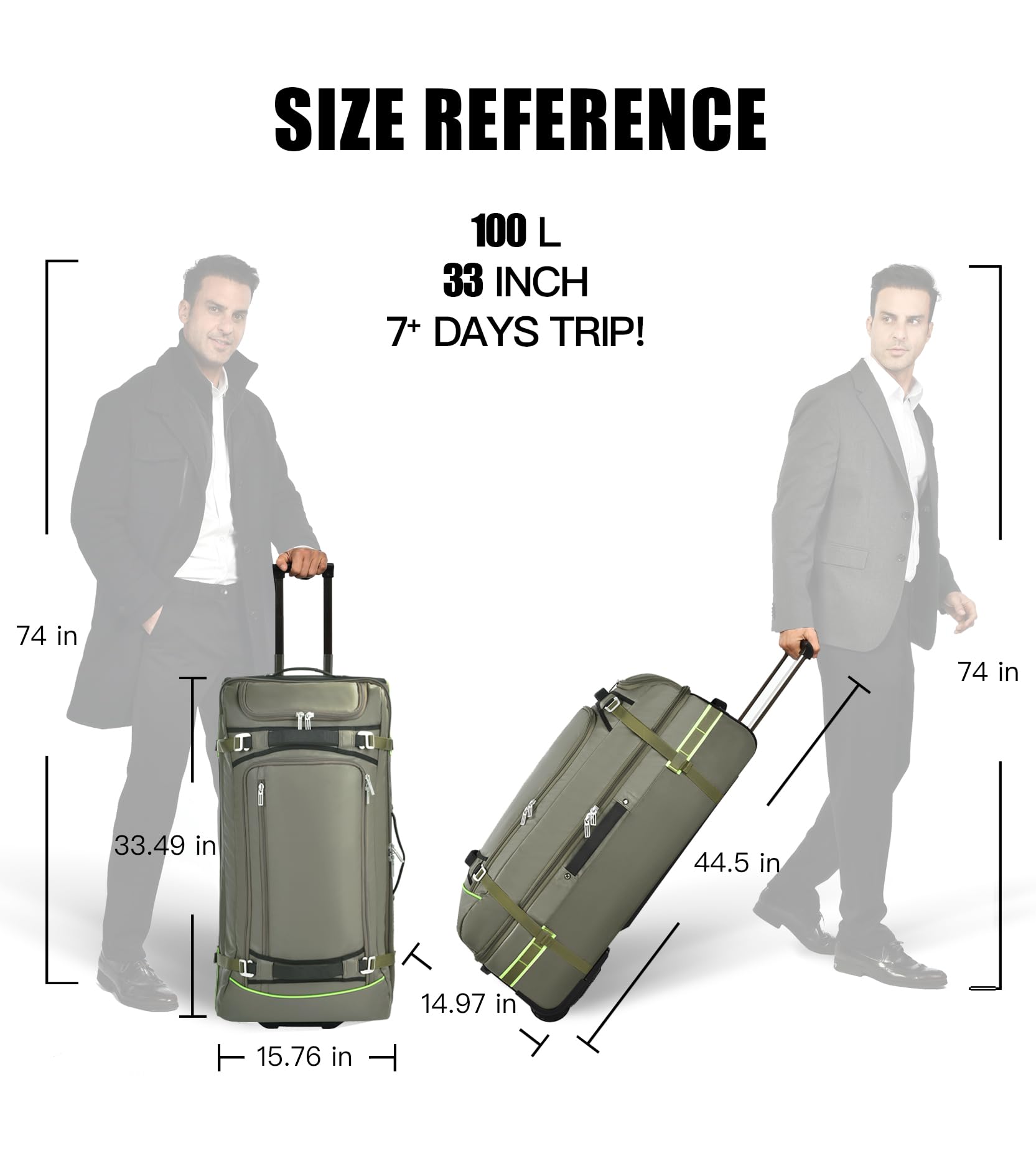 100L Large Rolling Duffle Bag with Wheels & 5 Handles - Heavy-Duty Expandable Travel Duffel with Compression Straps | Perfect for Air Travel, Camping Gear, Gym Equipment & Long Trips