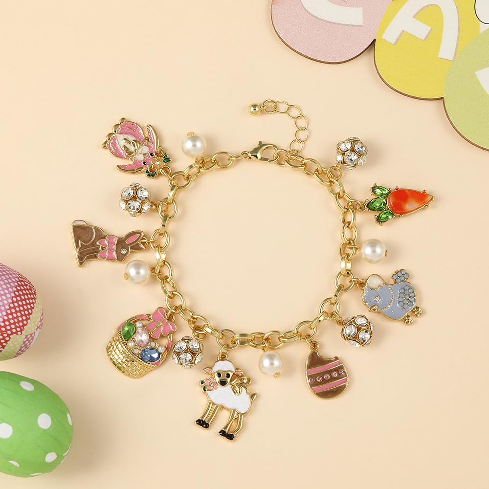 Madison Tyler Gold Charm Bracelet for Women - Cute Bunny Rabbit Easter Bracelet with Colorful Beads | Stylish Gold Chain Jewelry Gift for Her | Perfect for Easter Gifts, Birthday Presents & Everyday Wear