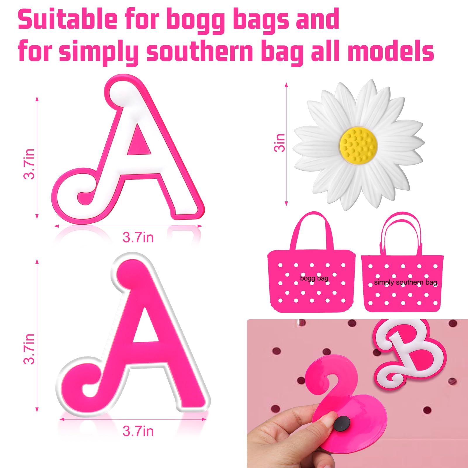 3pcs Pink Letter & Flower Charms for Bogg Bag Accessories - Compatible with Simple Modern Beach Bag - Cute Decorative Charms for Pool, Beach, and Summer Outings