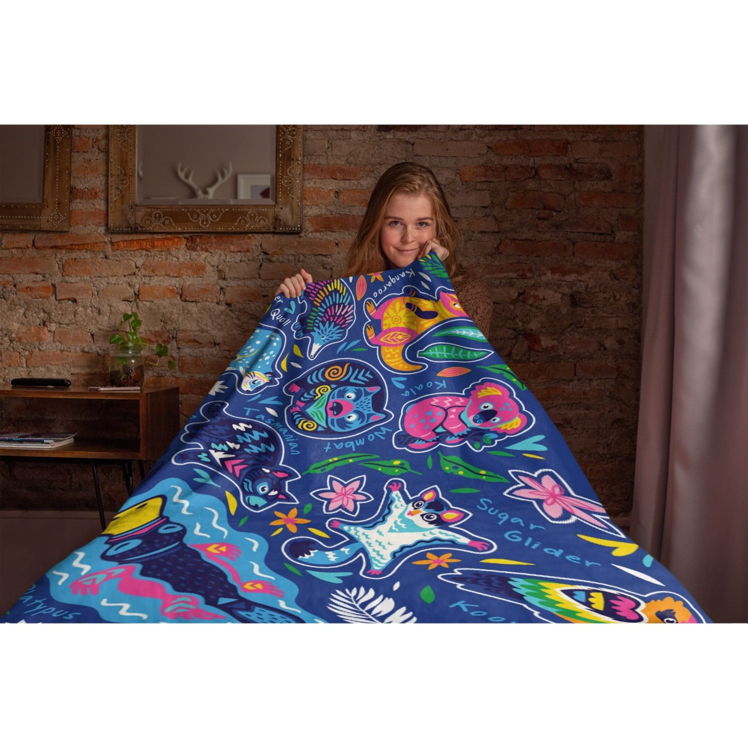 Australian Native Animals Fleece Throw Blanket - Super Soft Flannel Blanket for Bed, Couch & Sofa - 60x50 Inch Cozy Blanket for Teens & Adults - Perfect for Travel, Camping & Home Decor