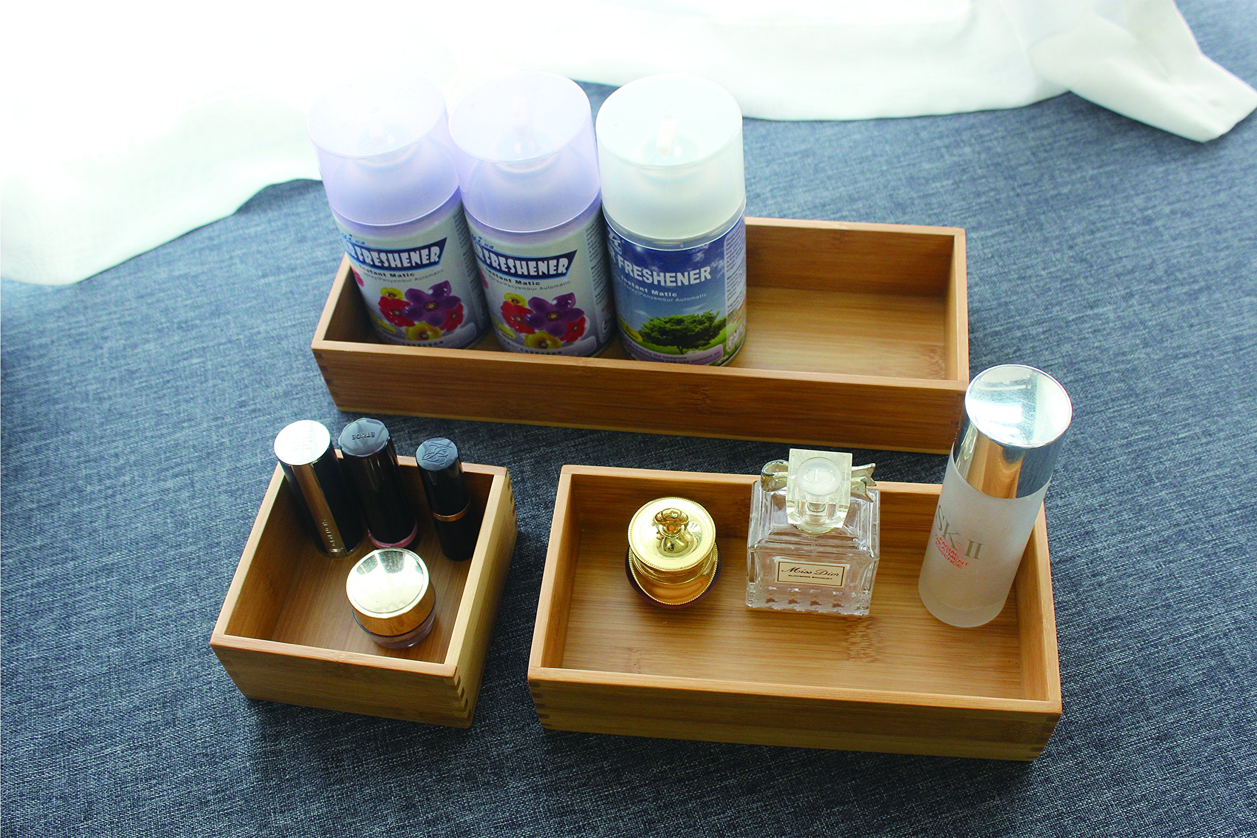 3-Piece Bamboo Kitchen Organizer Set | Drawer & Countertop Storage Boxes for Utensils, Spices & Cooking Essentials | Eco-Friendly Home Organization Solution