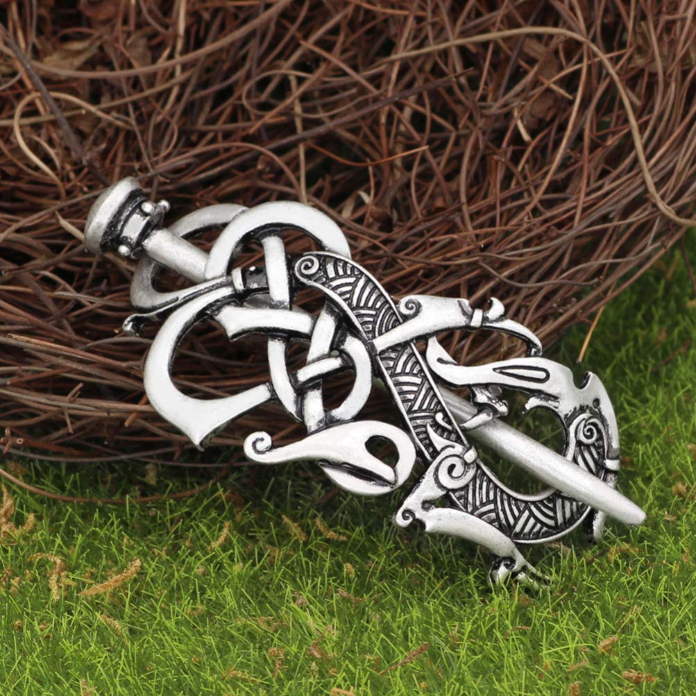 FRCOLOR Celtic Knot Hair Clip - Silver Viking Hair Pin for Women & Girls | Retro Hair Slide Stick for Braids, Updos & Medieval Costumes